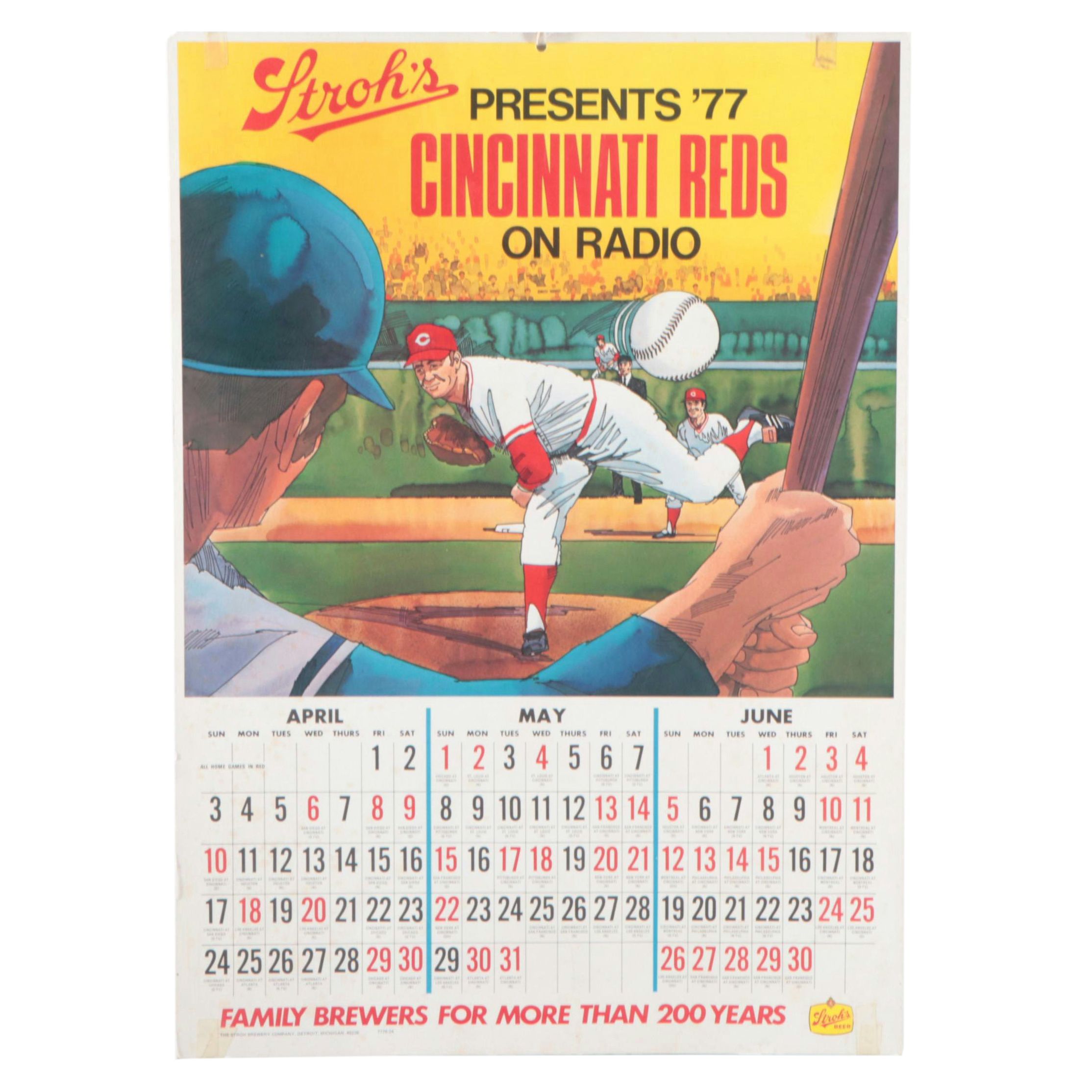 Stroh's Beer Cincinnati Reds Baseball Game Radio Calendar, 1977