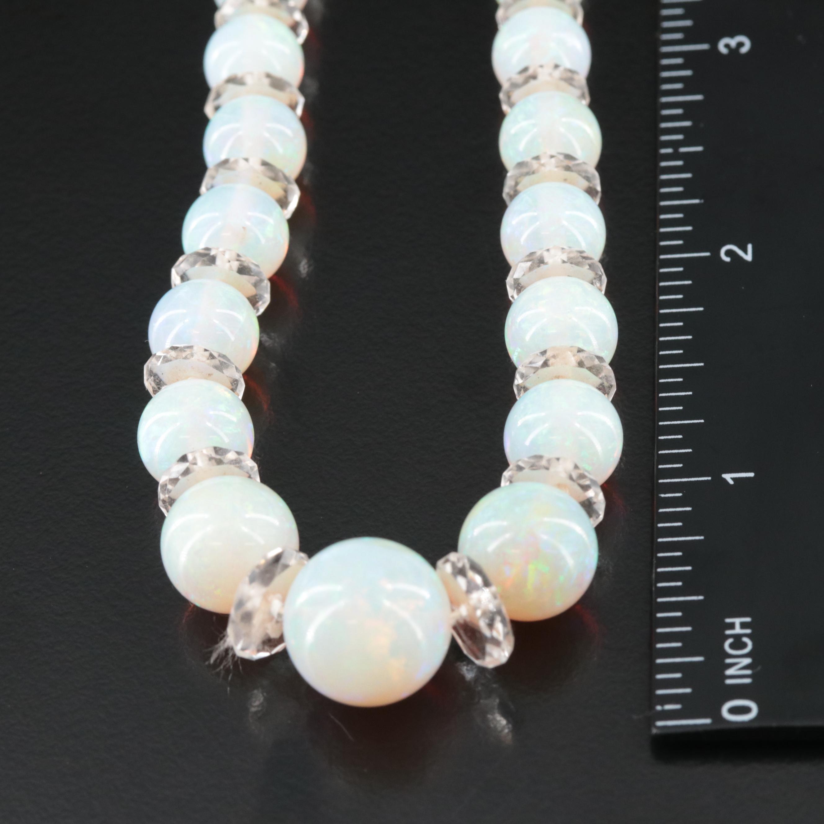 Art Deco Opal & Rock Crystal Quartz Graduated Necklace with Sterling Clasp