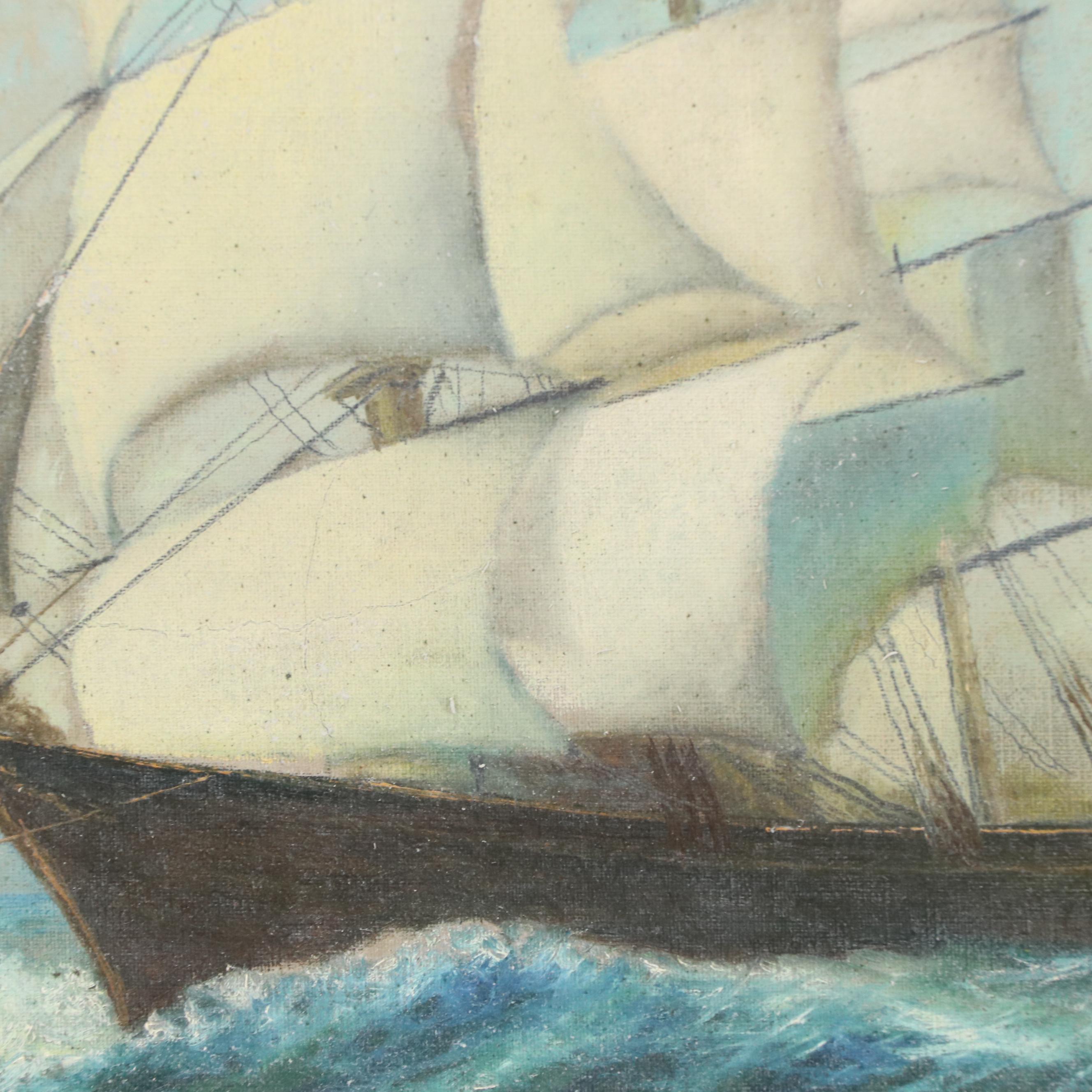 Maritime Oil Painting of Sailing Ships