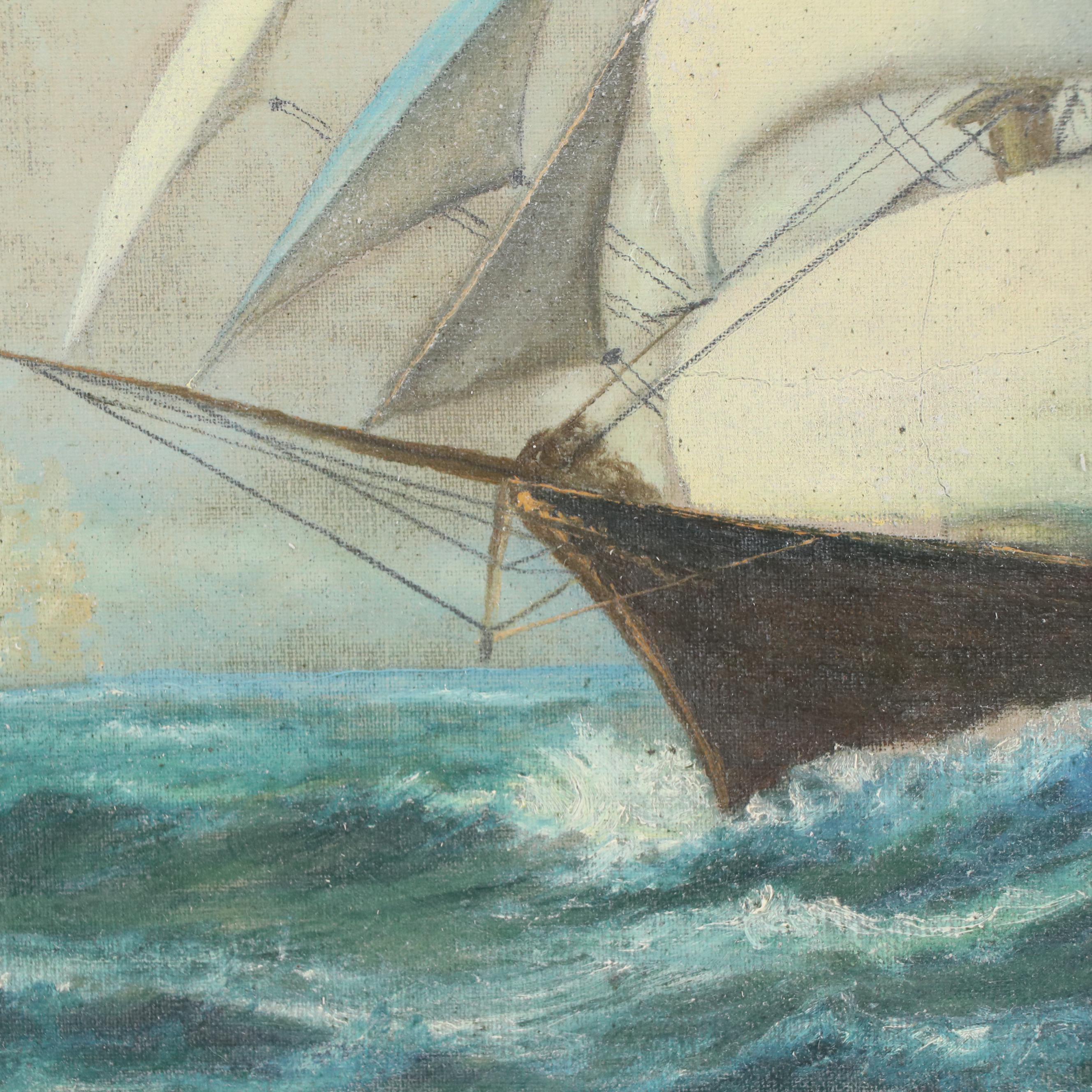 Maritime Oil Painting of Sailing Ships