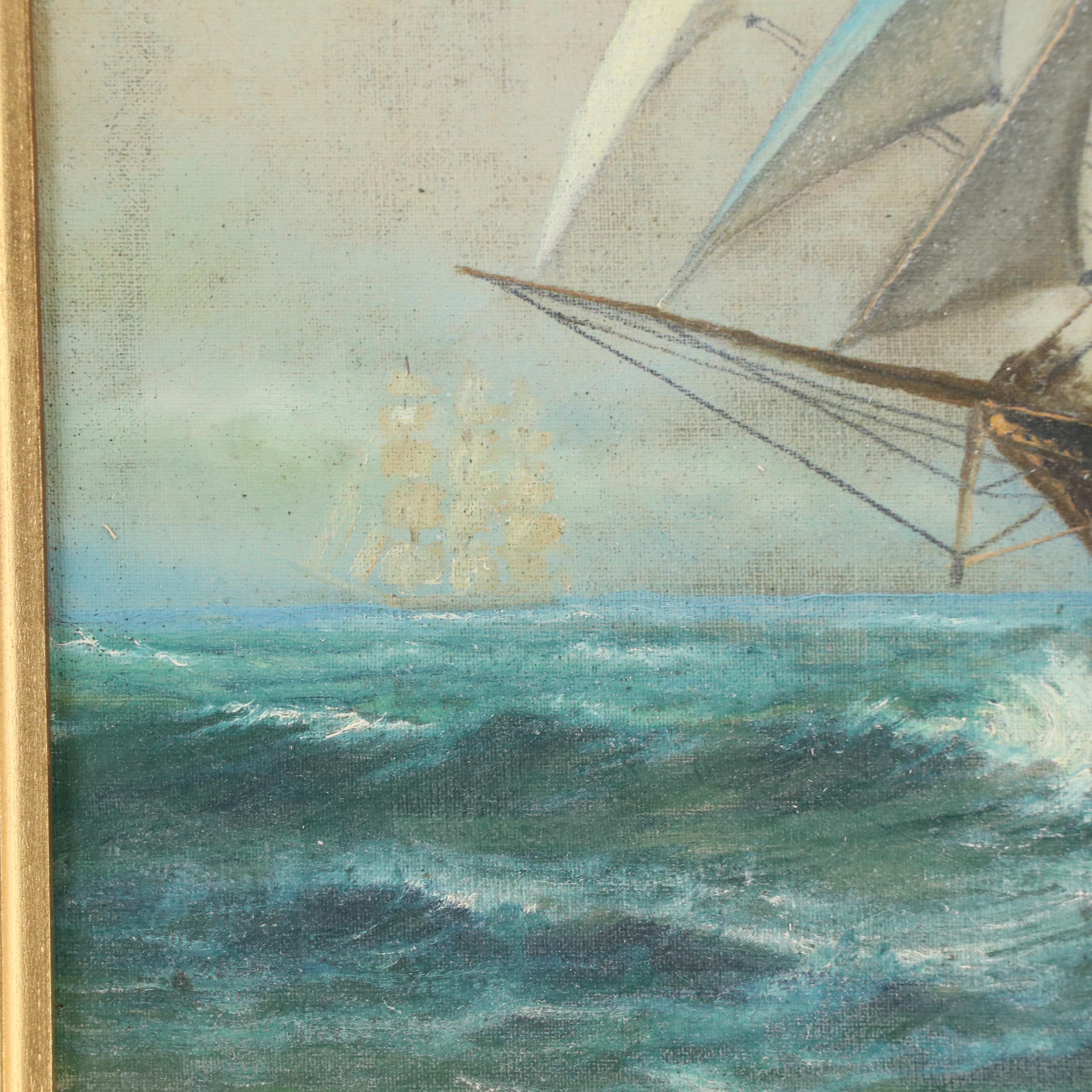 Maritime Oil Painting of Sailing Ships