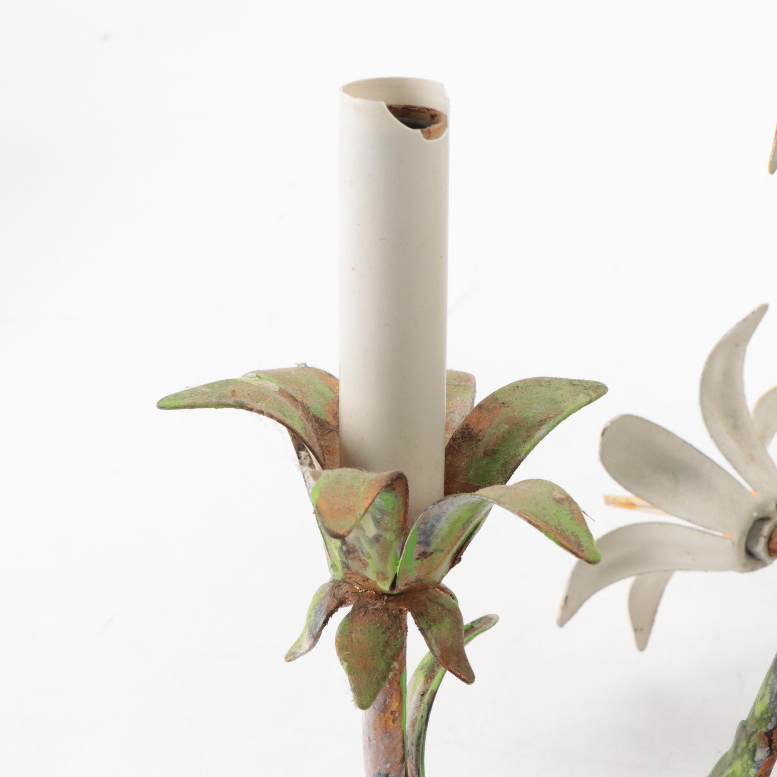 Italianate Hand-Painted Floral Four-Arm Chandelier, Late 20th Century