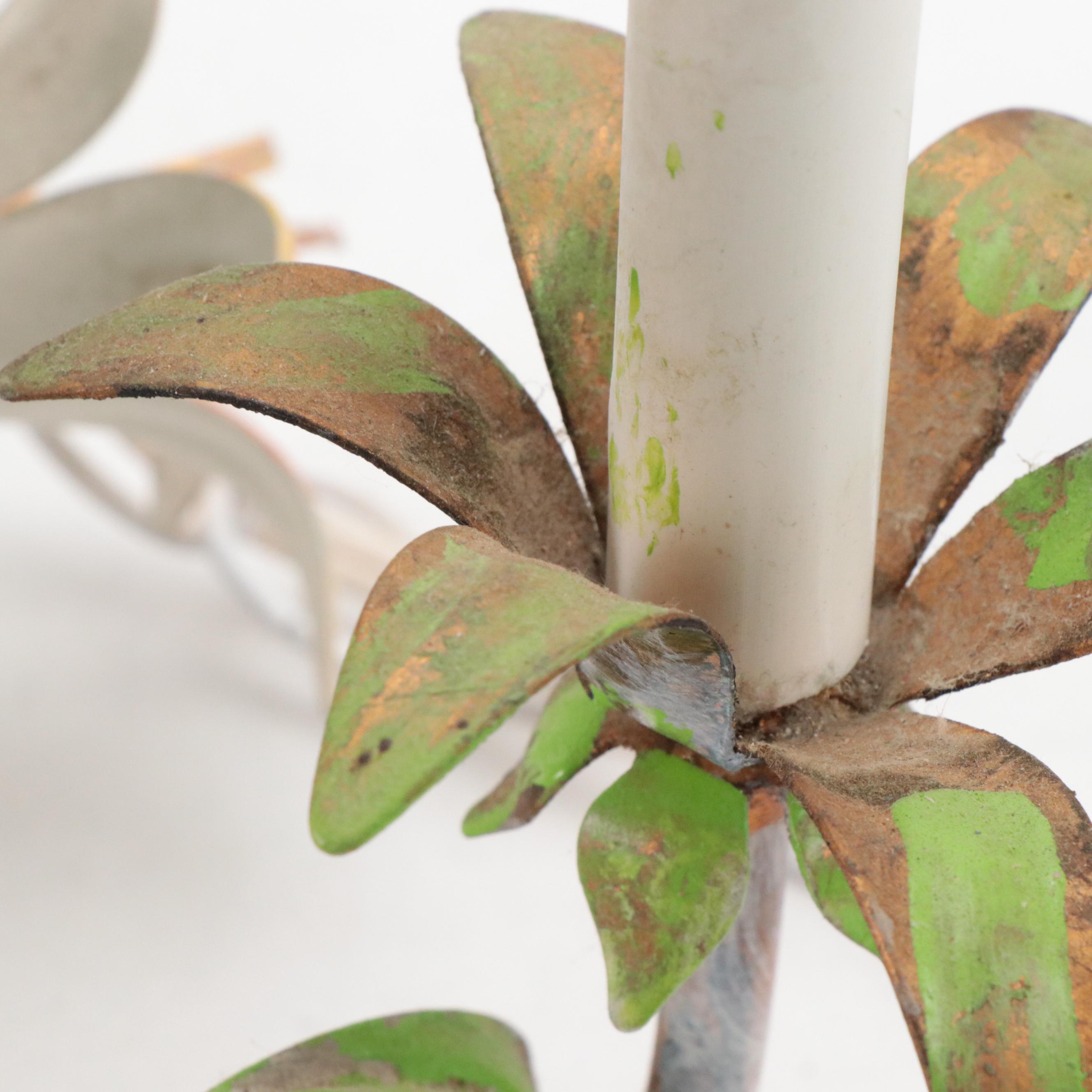 Italianate Hand-Painted Floral Four-Arm Chandelier, Late 20th Century