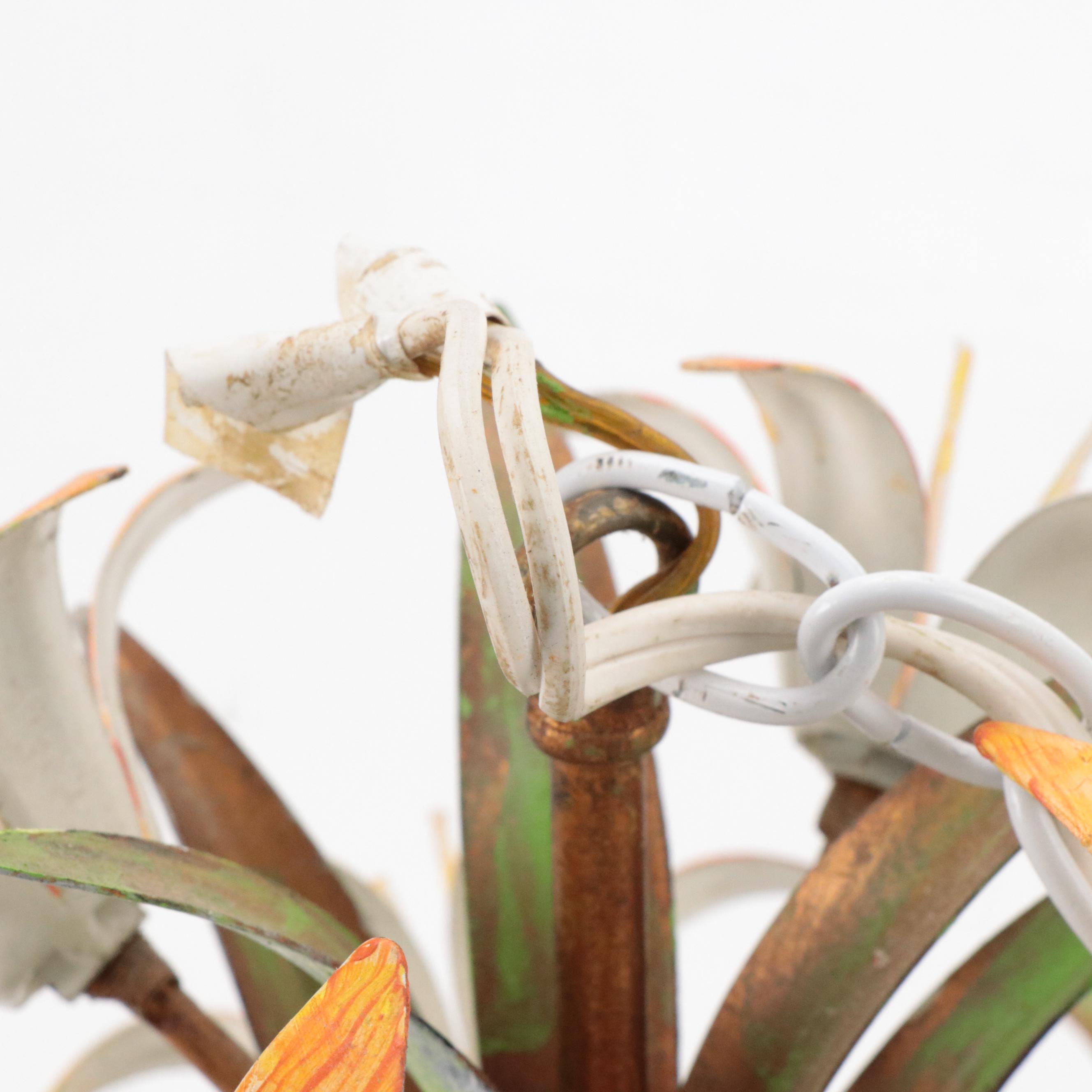 Italianate Hand-Painted Floral Four-Arm Chandelier, Late 20th Century