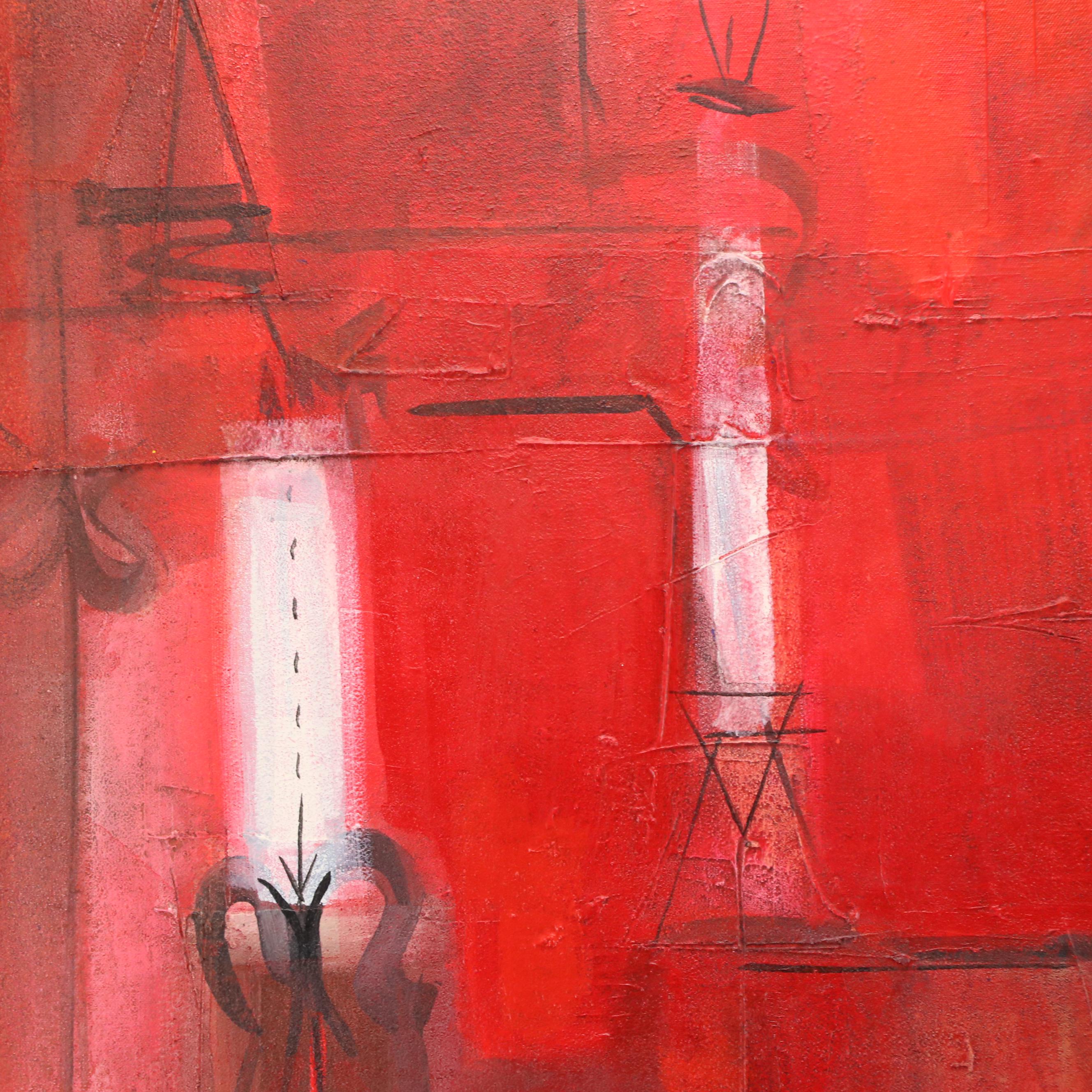 Antonio Carreño Abstract Modernist Mixed Media Painting "Rojo Magico," 2002