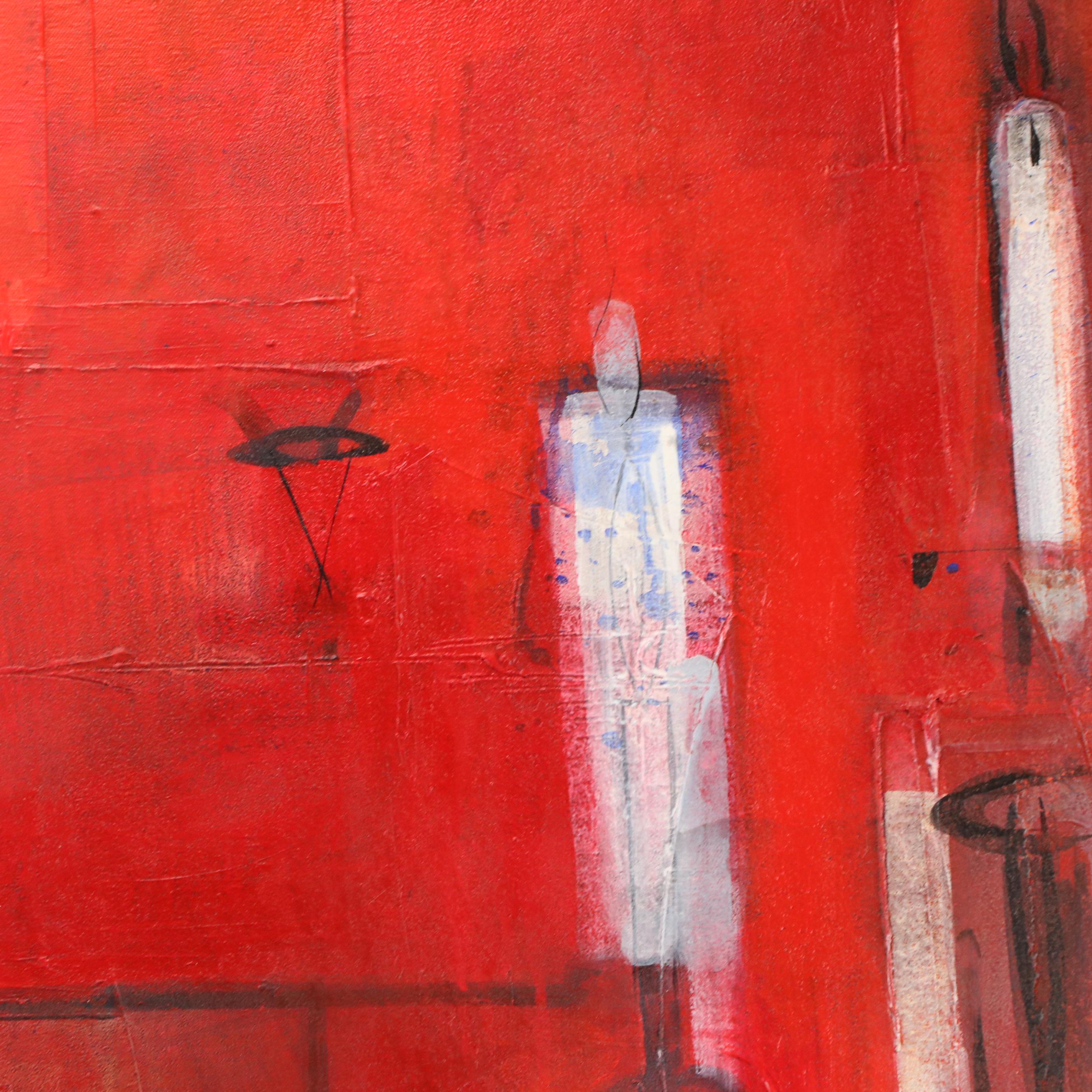 Antonio Carreño Abstract Modernist Mixed Media Painting "Rojo Magico," 2002