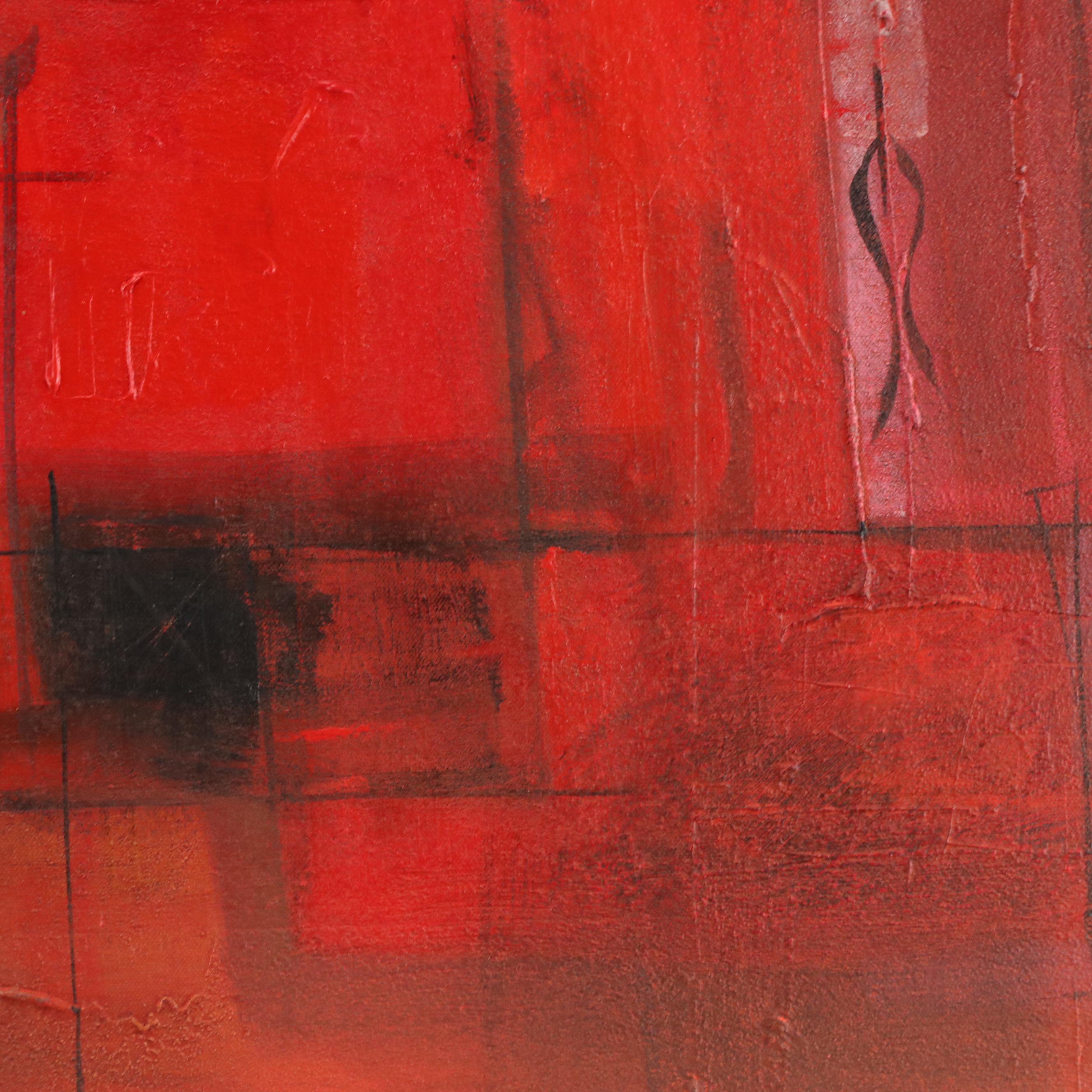 Antonio Carreño Abstract Modernist Mixed Media Painting "Rojo Magico," 2002