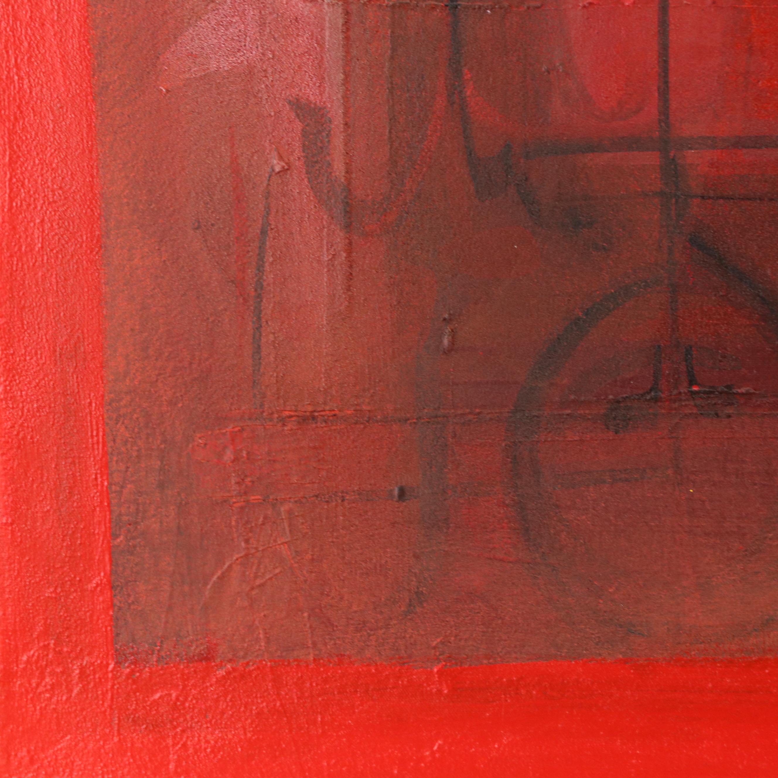 Antonio Carreño Abstract Modernist Mixed Media Painting "Rojo Magico," 2002