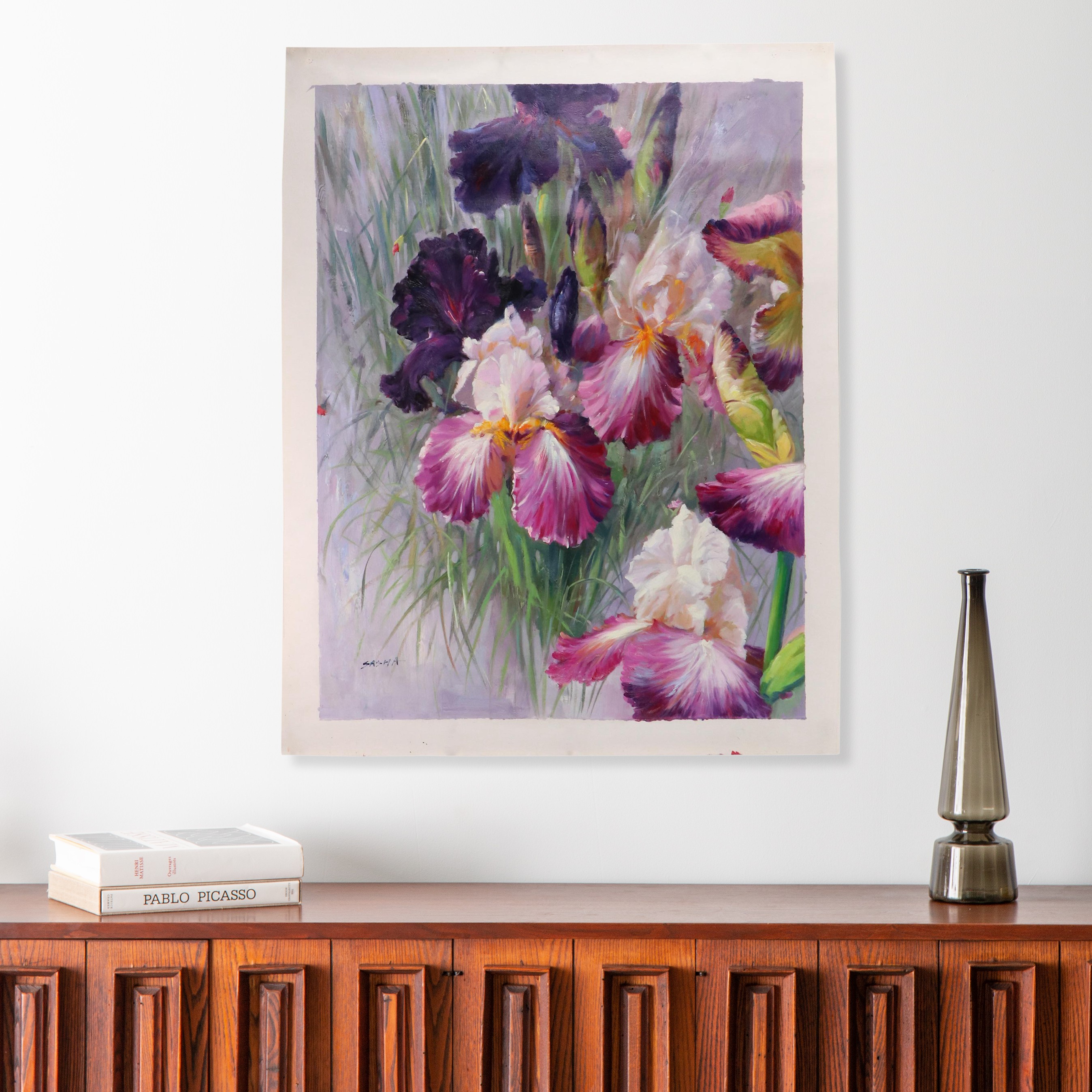 Sasha Bearded Irises Oil Painting, 21st Century