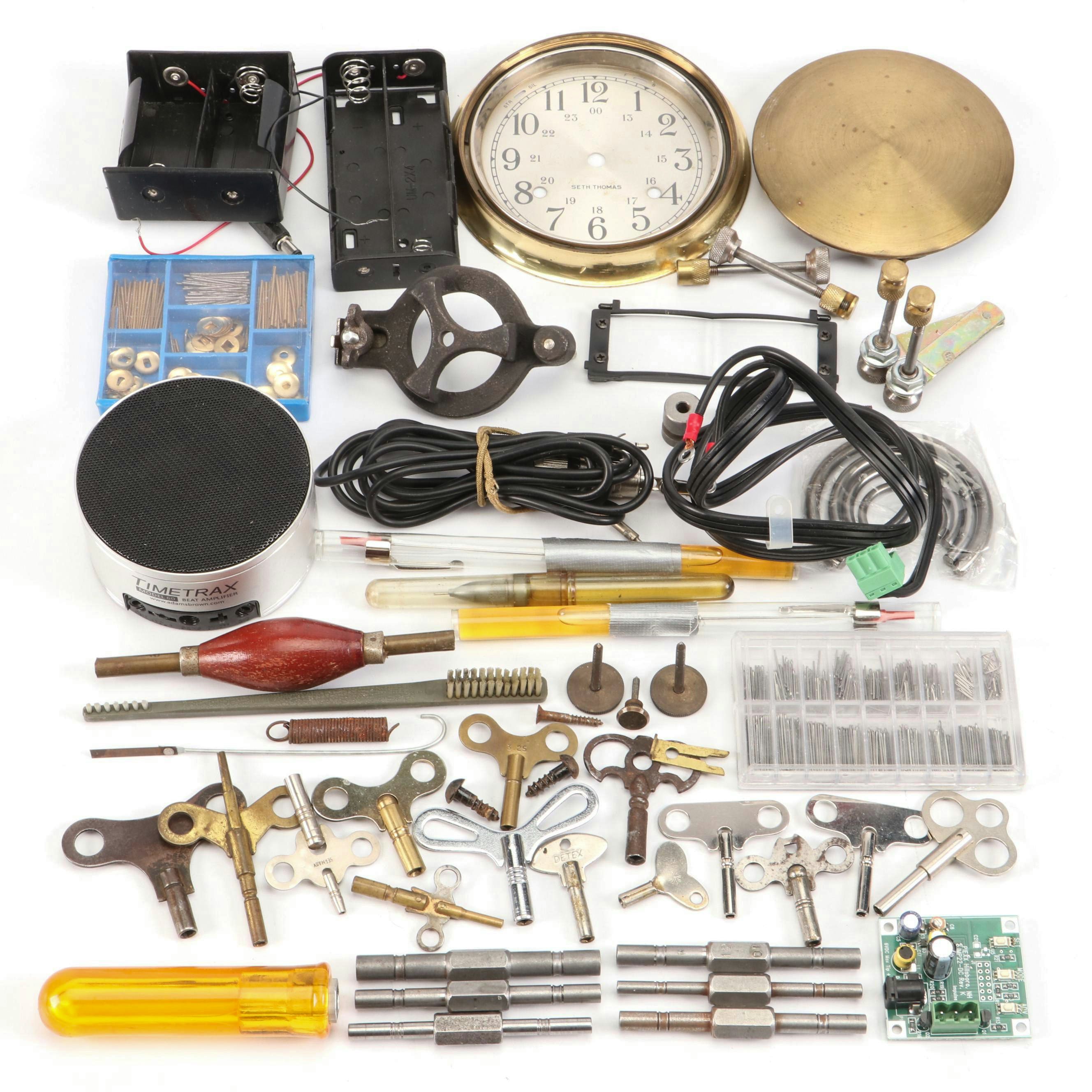 Seth Thomas Clock Face, Keys, Springs, and More Clock Repair Pieces