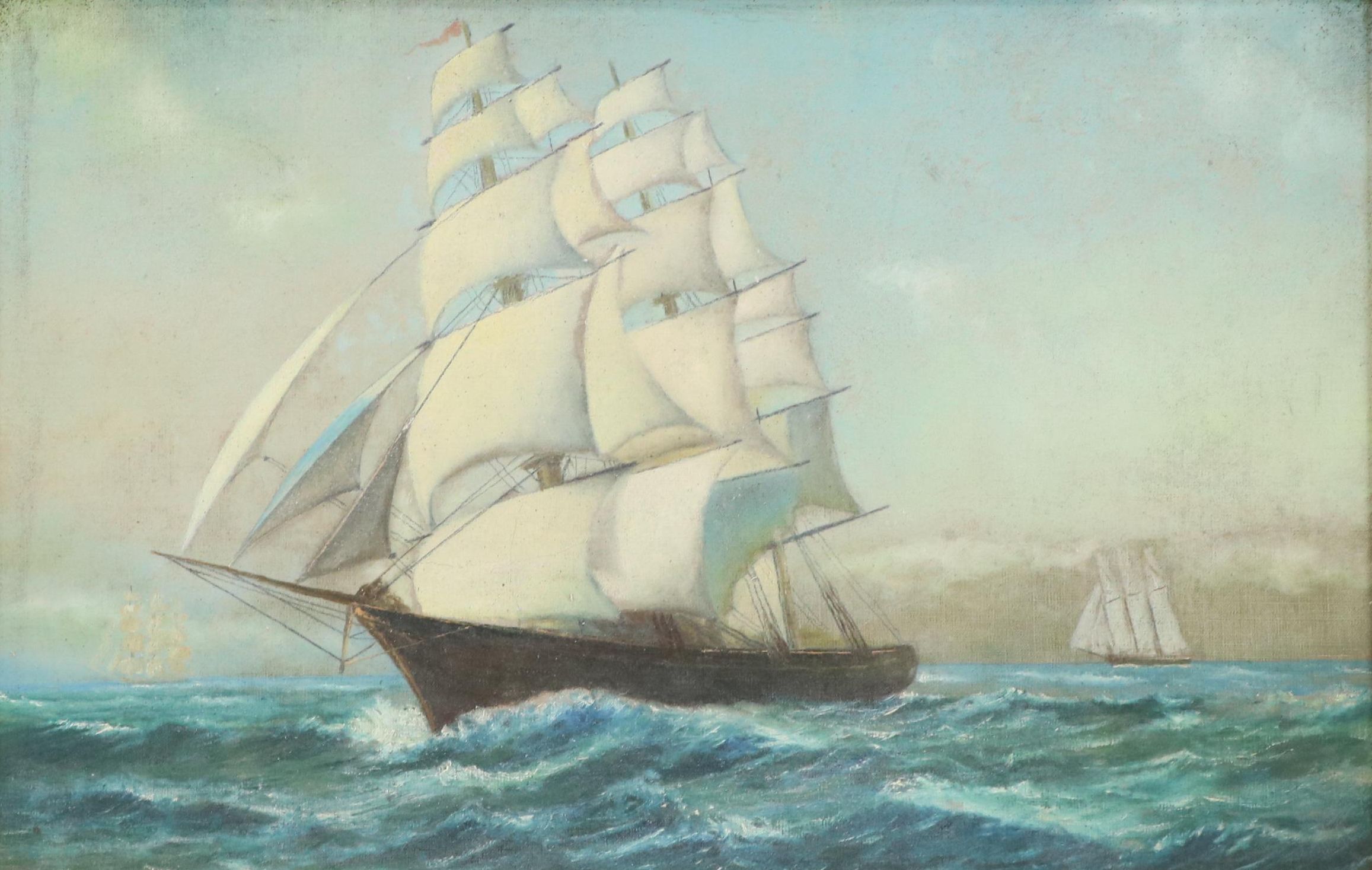 Maritime Oil Painting of Sailing Ships