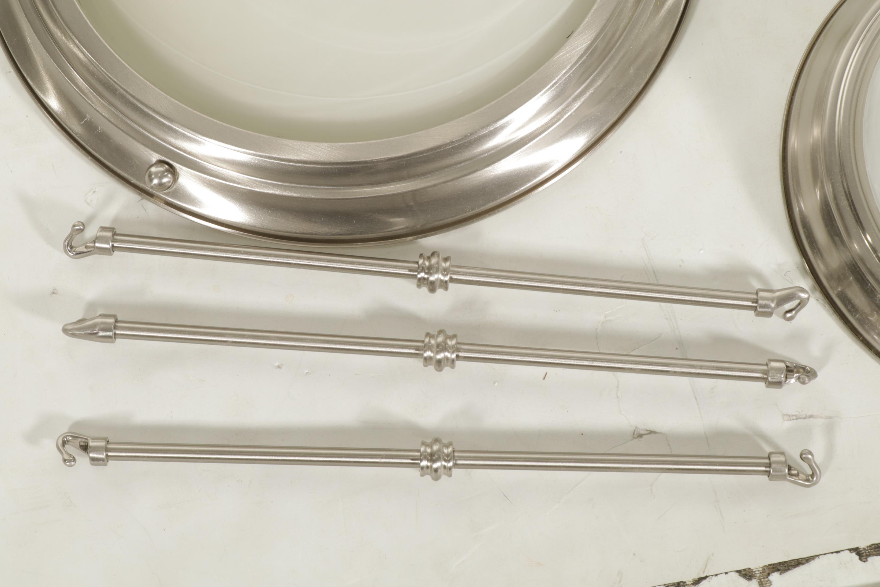 Pair of Brushed Nickel and Glass Plafonnier with Flush Mount Ceiling Fixtures