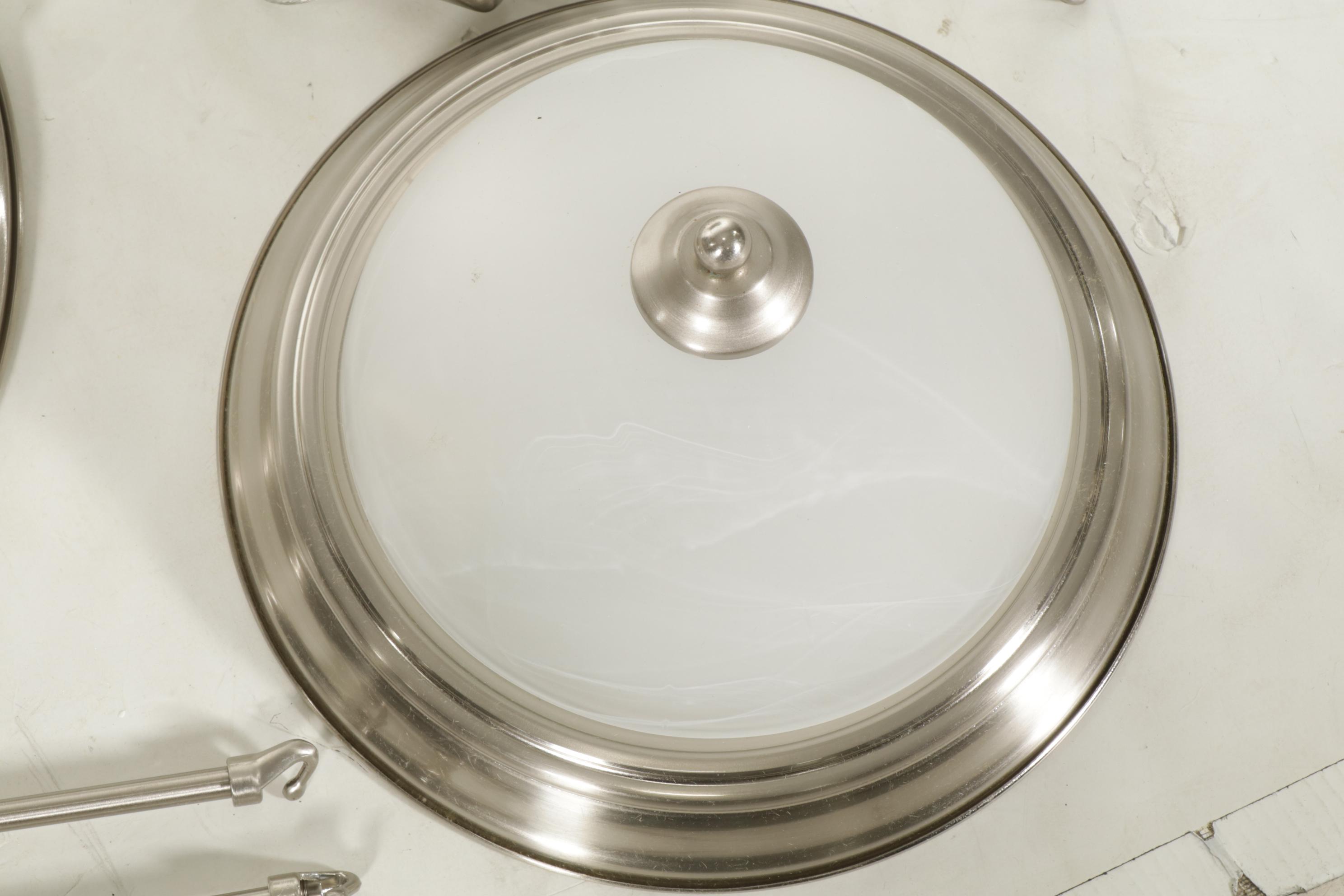 Pair of Brushed Nickel and Glass Plafonnier with Flush Mount Ceiling Fixtures