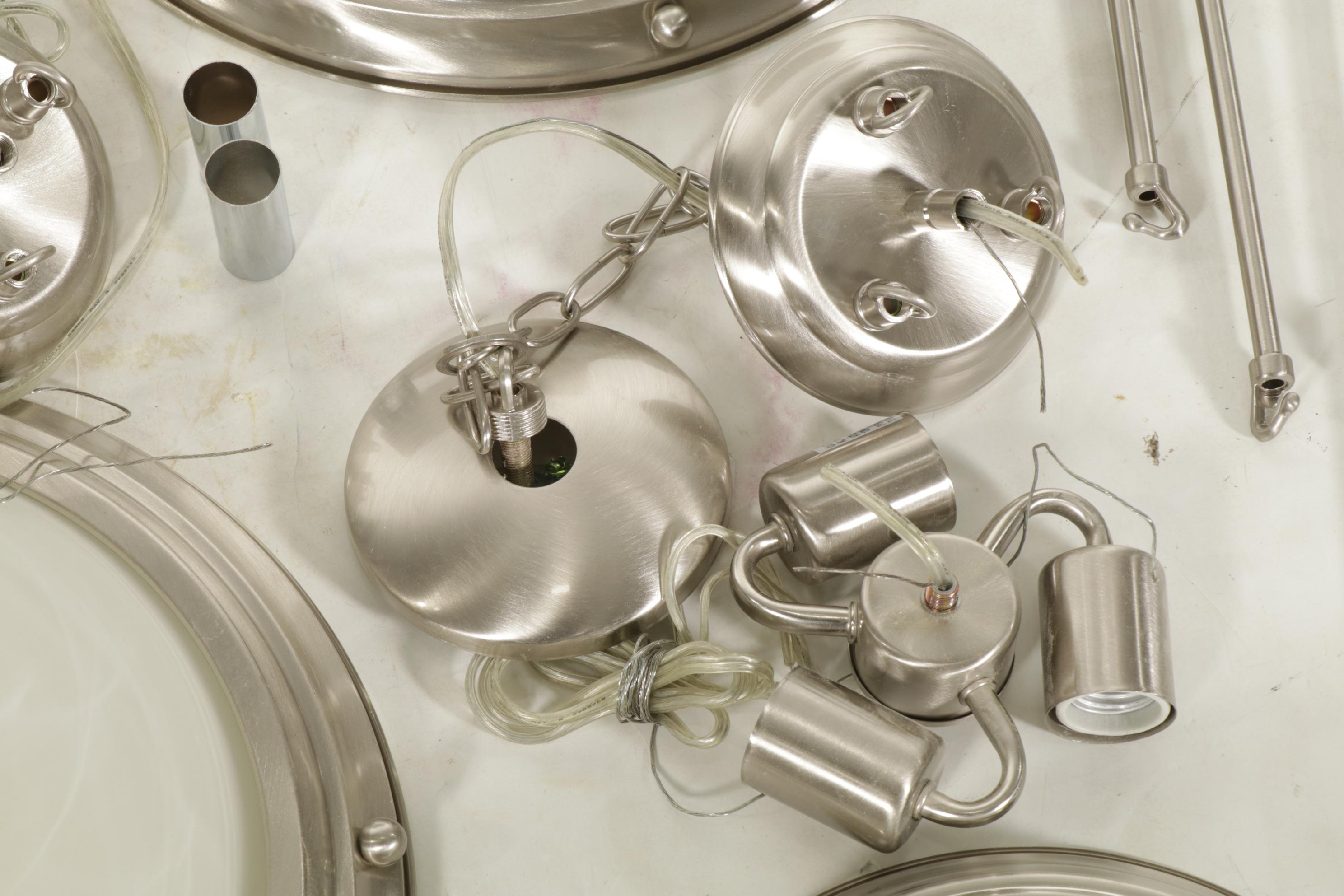 Pair of Brushed Nickel and Glass Plafonnier with Flush Mount Ceiling Fixtures