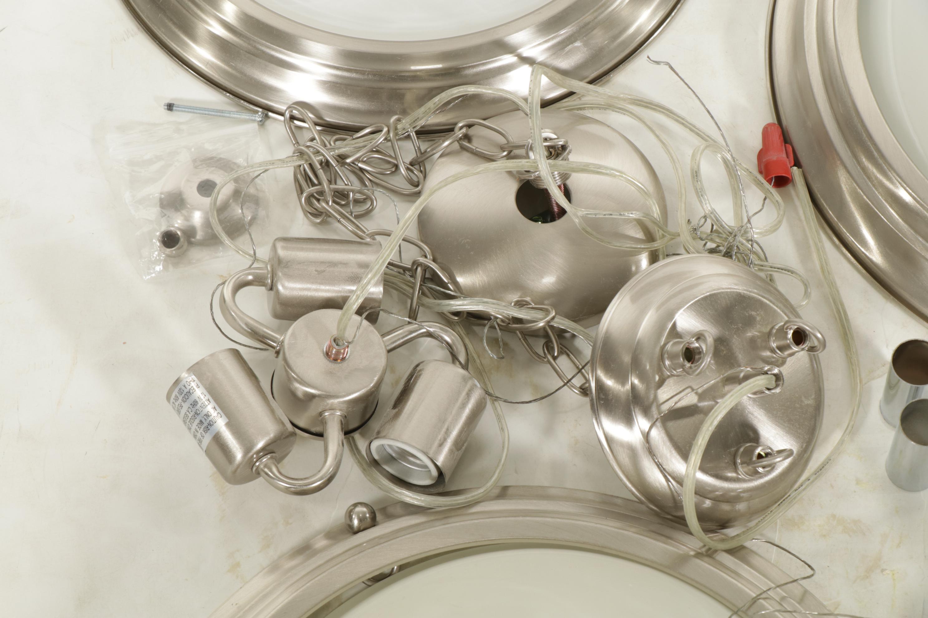 Pair of Brushed Nickel and Glass Plafonnier with Flush Mount Ceiling Fixtures