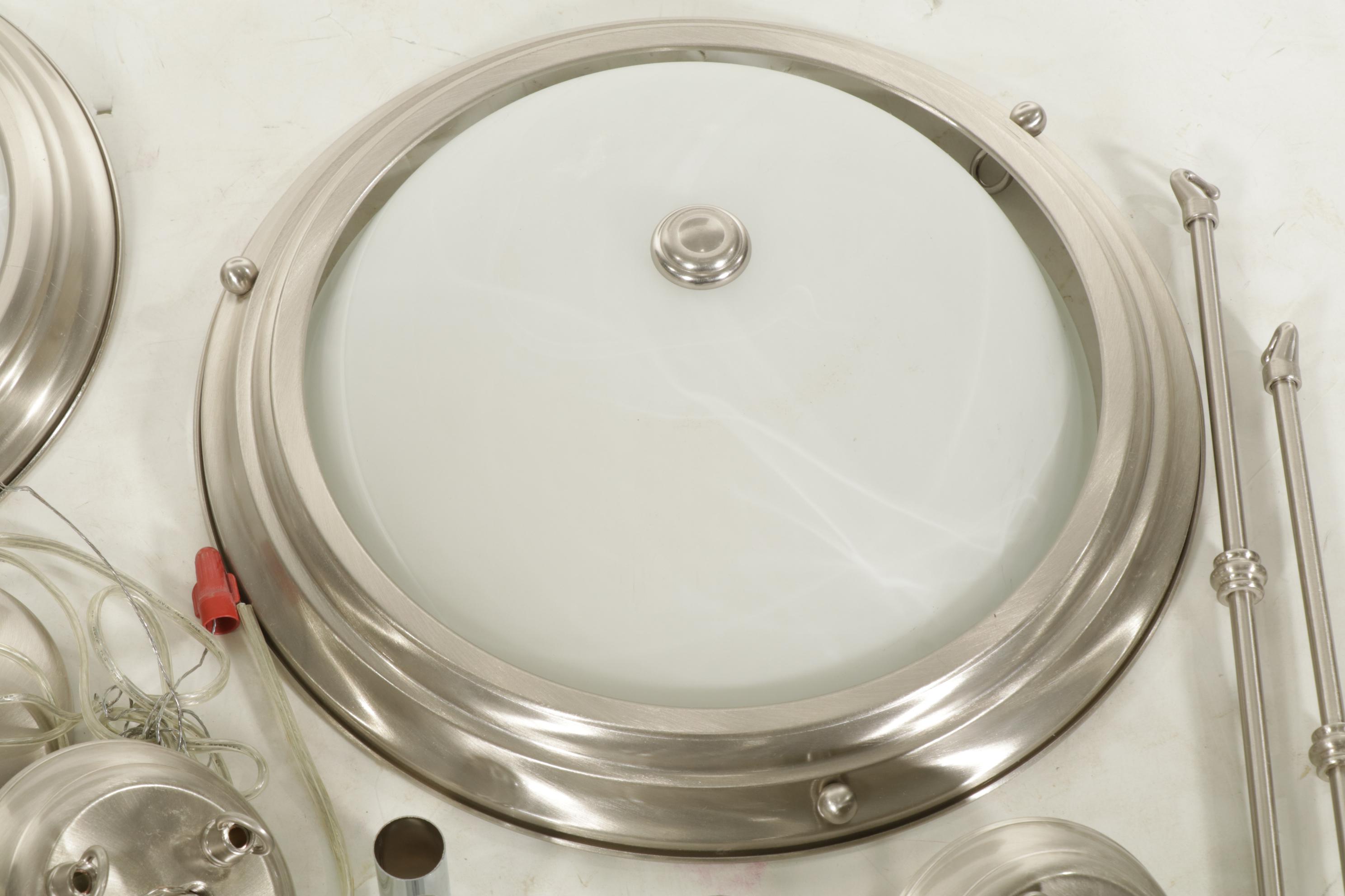 Pair of Brushed Nickel and Glass Plafonnier with Flush Mount Ceiling Fixtures