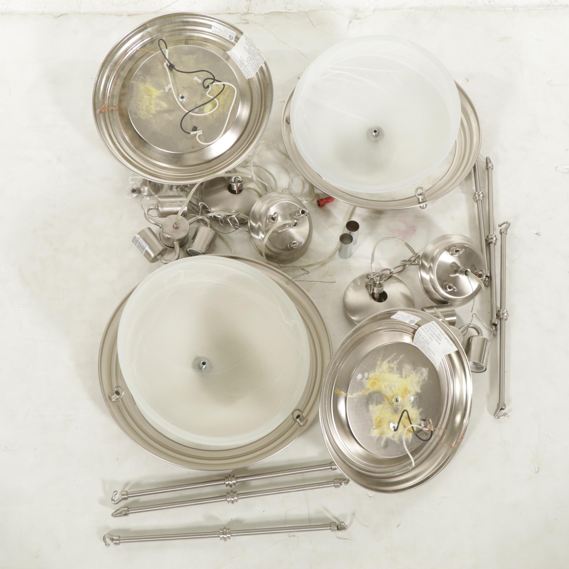 Pair of Brushed Nickel and Glass Plafonnier with Flush Mount Ceiling Fixtures