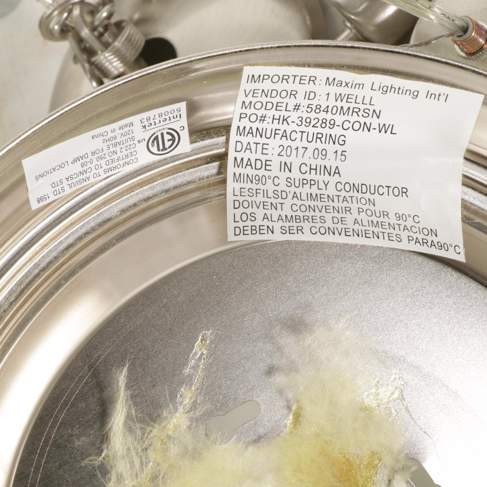 Pair of Brushed Nickel and Glass Plafonnier with Flush Mount Ceiling Fixtures