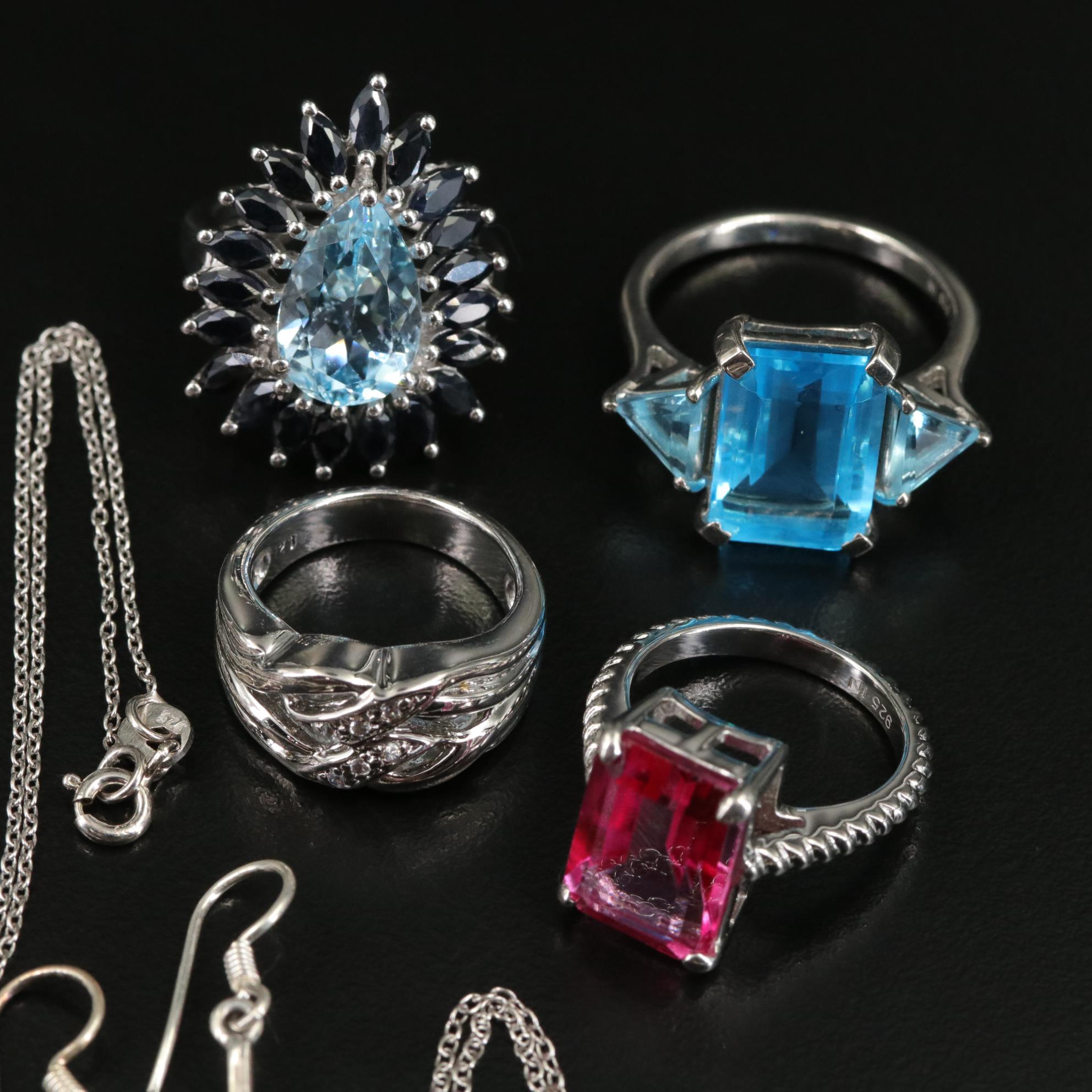 Group of 14 Assorted Sterling Silver Rings, Necklaces, Earrings, and Pendants