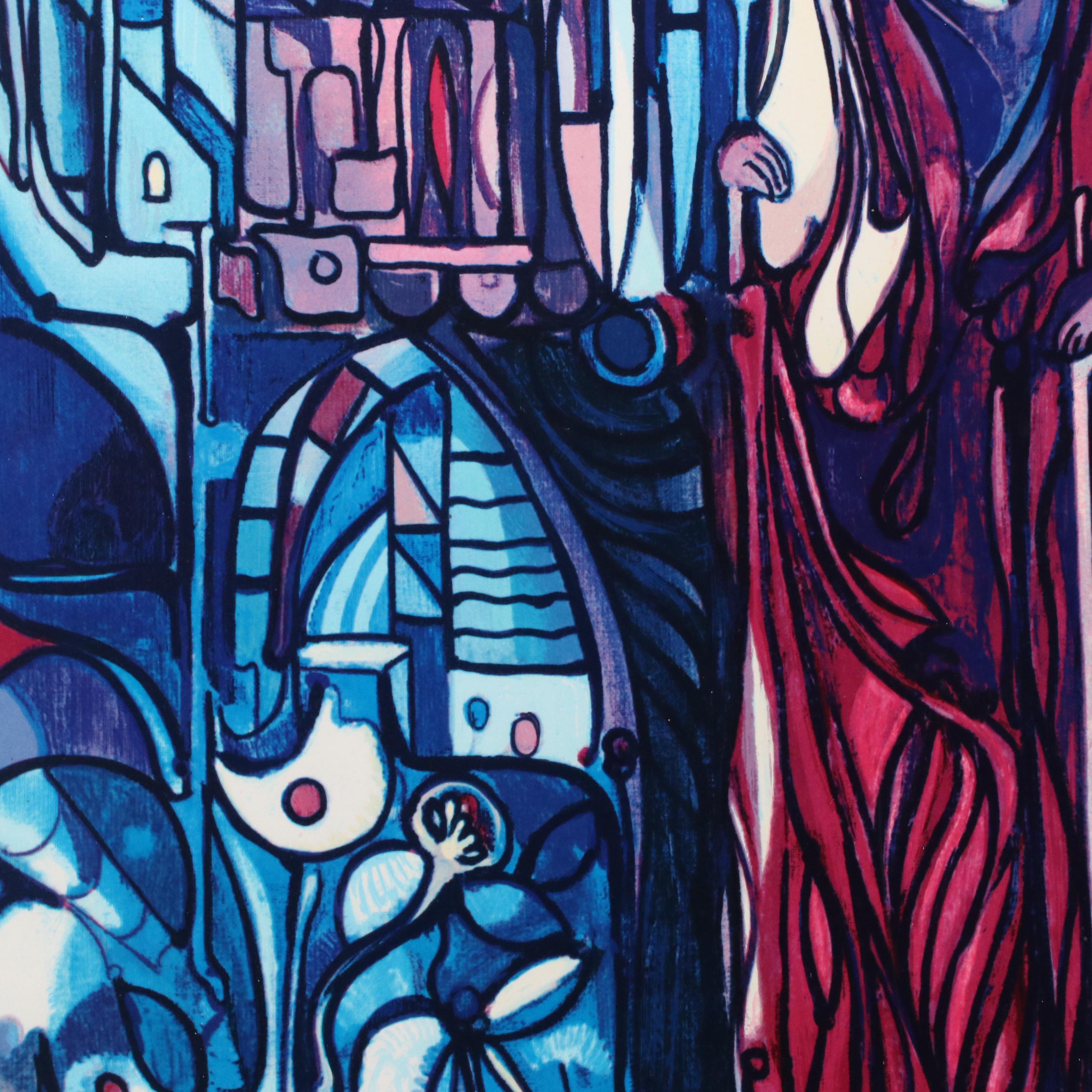 José María Mijares Stylized Figural Serigraph "Santa Barbara," 1978