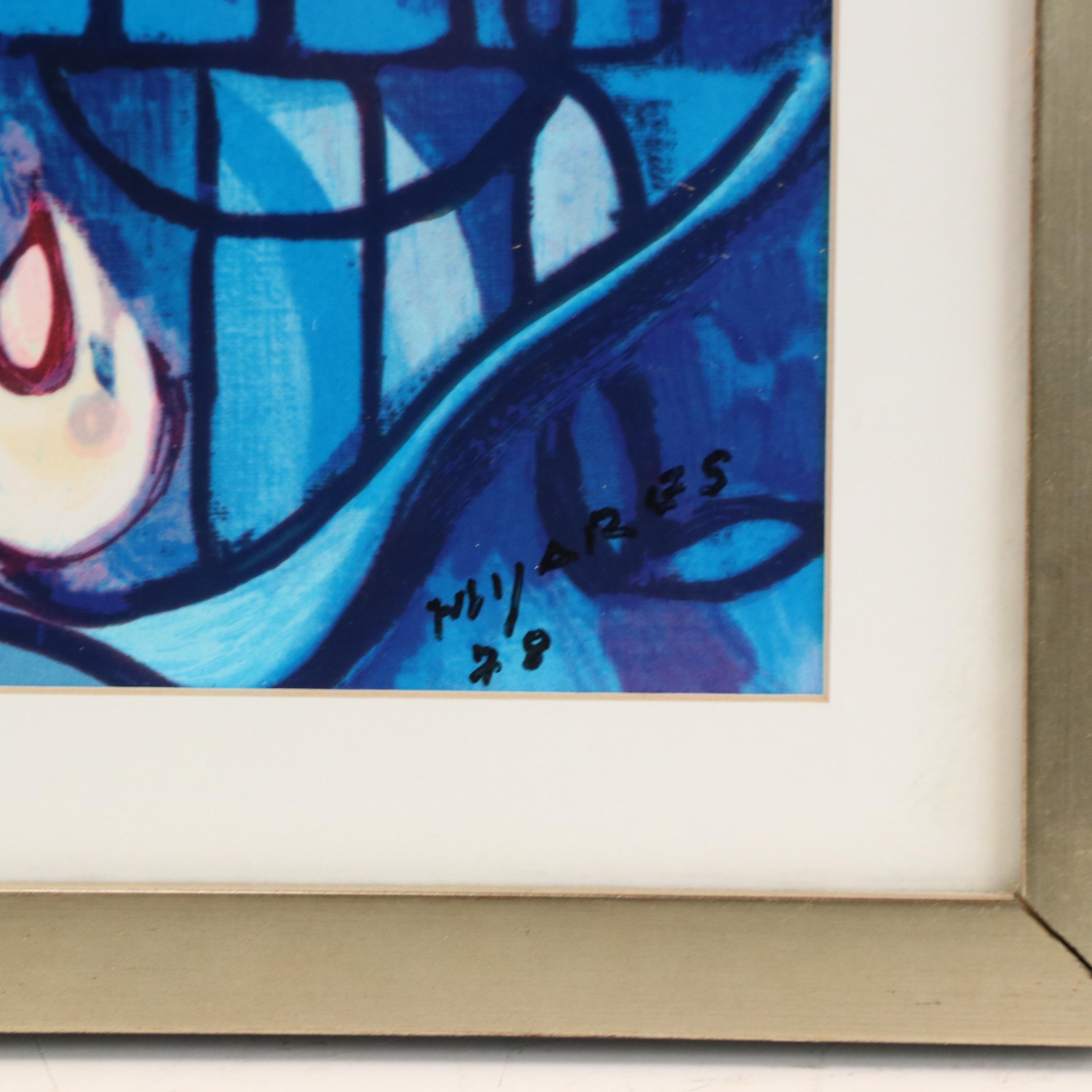 José María Mijares Stylized Figural Serigraph "Santa Barbara," 1978