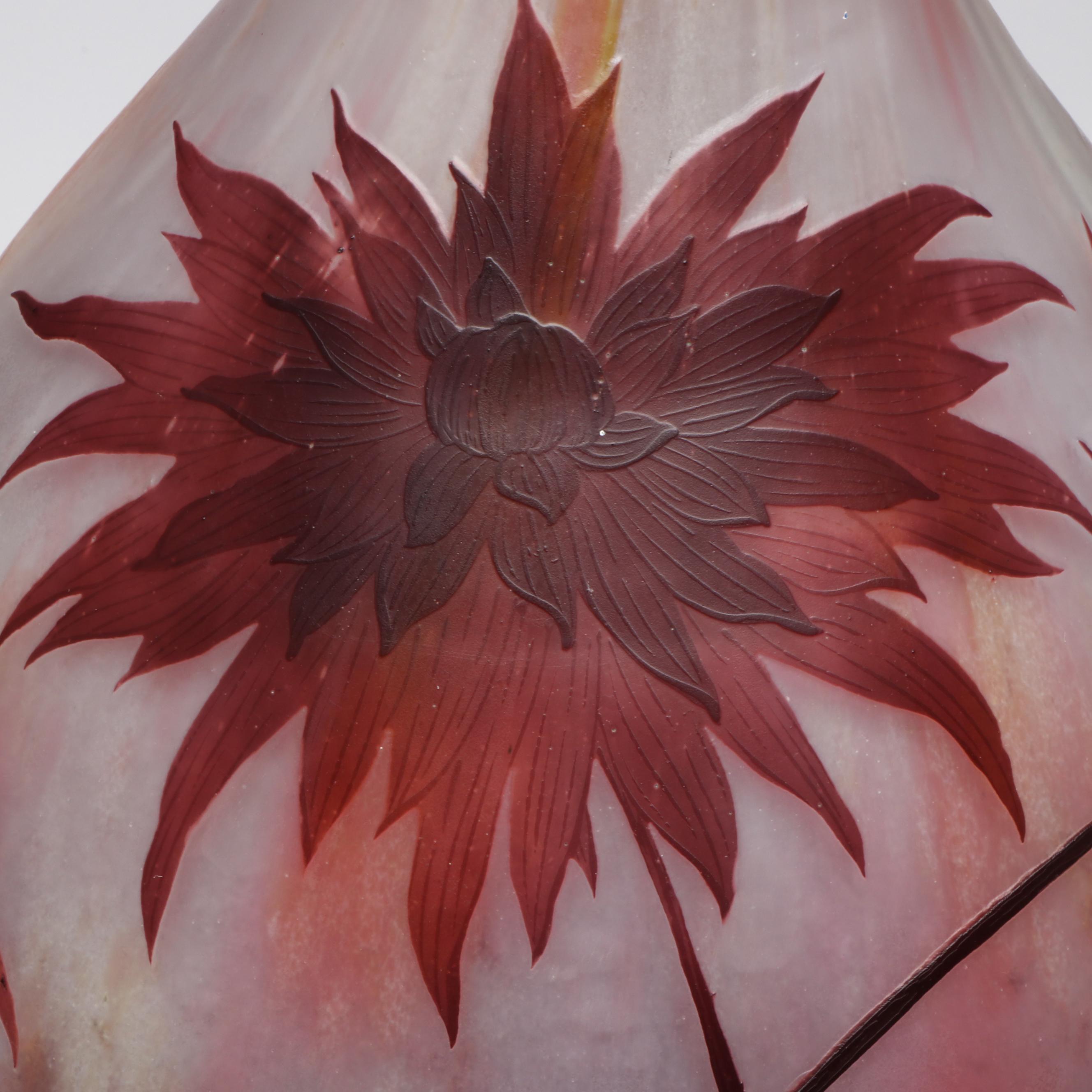 Daum Signed 27” Art Nouveau Cameo Glass Vase, Early 20th Century