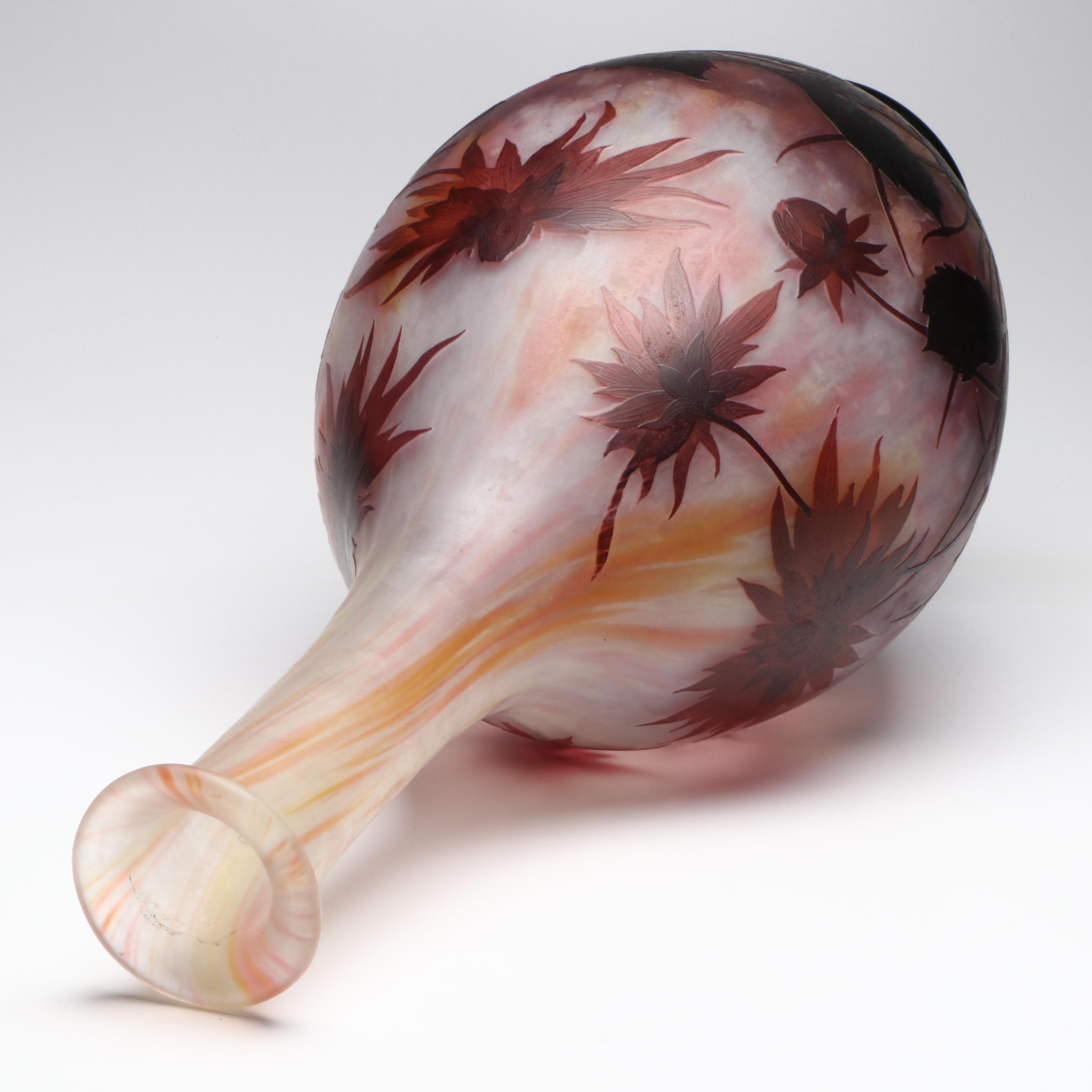 Daum Signed 27” Art Nouveau Cameo Glass Vase, Early 20th Century