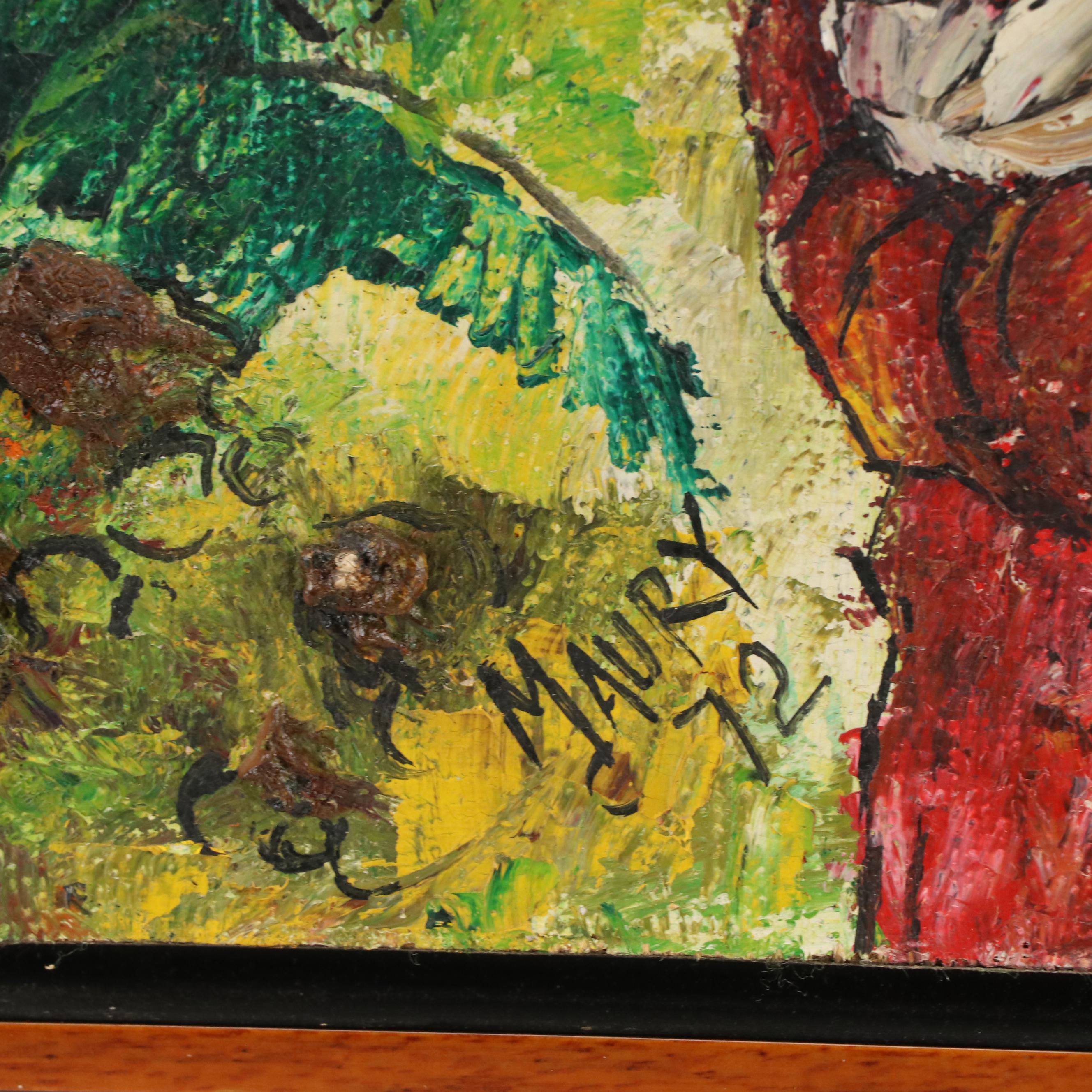 Maury Flores Gómez Stylized Acrylic Painting of Honduran Market Scene, 1972