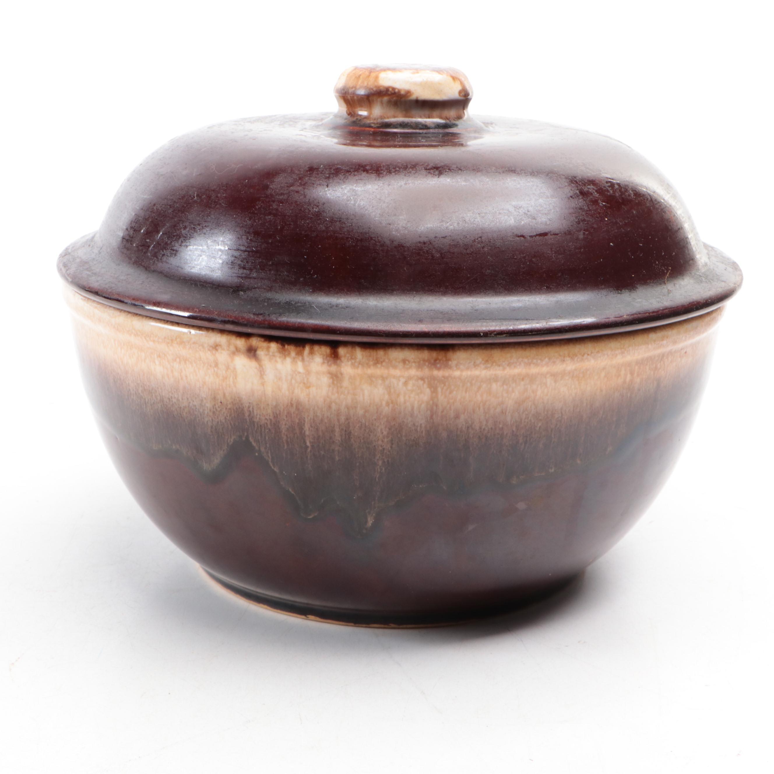 Kathy Kale Pottery Drip Glaze Pitcher and Lidded Bowl, Mid-20th Century