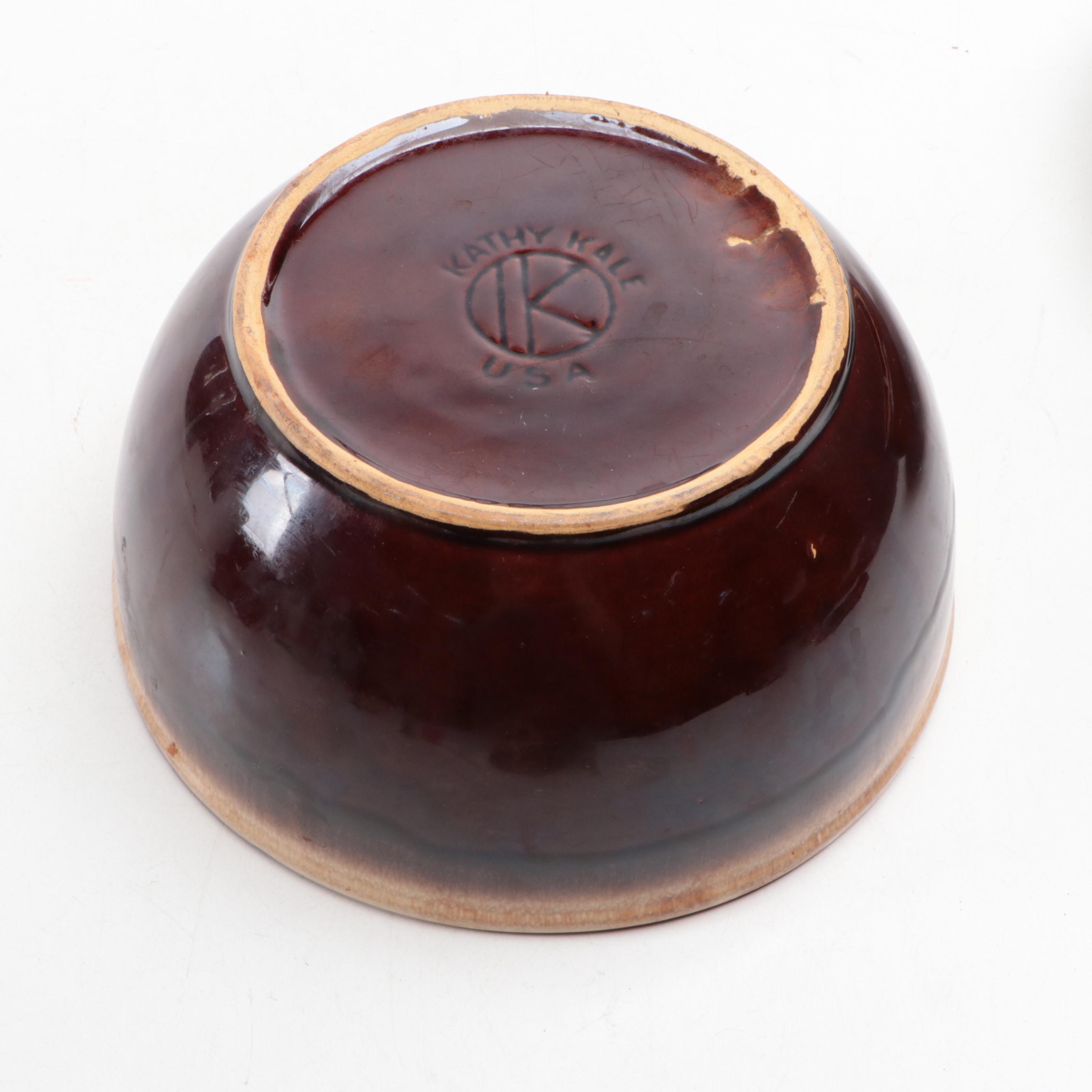 Kathy Kale Pottery Drip Glaze Pitcher and Lidded Bowl, Mid-20th Century