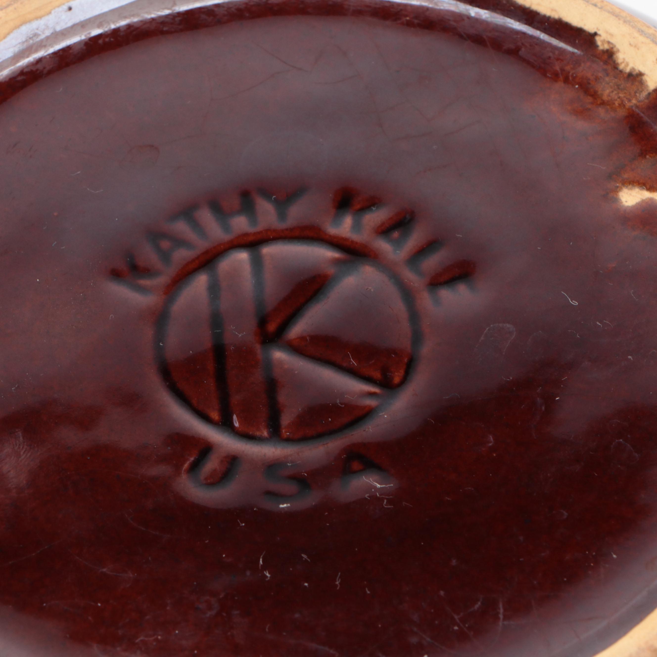 Kathy Kale Pottery Drip Glaze Pitcher and Lidded Bowl, Mid-20th Century