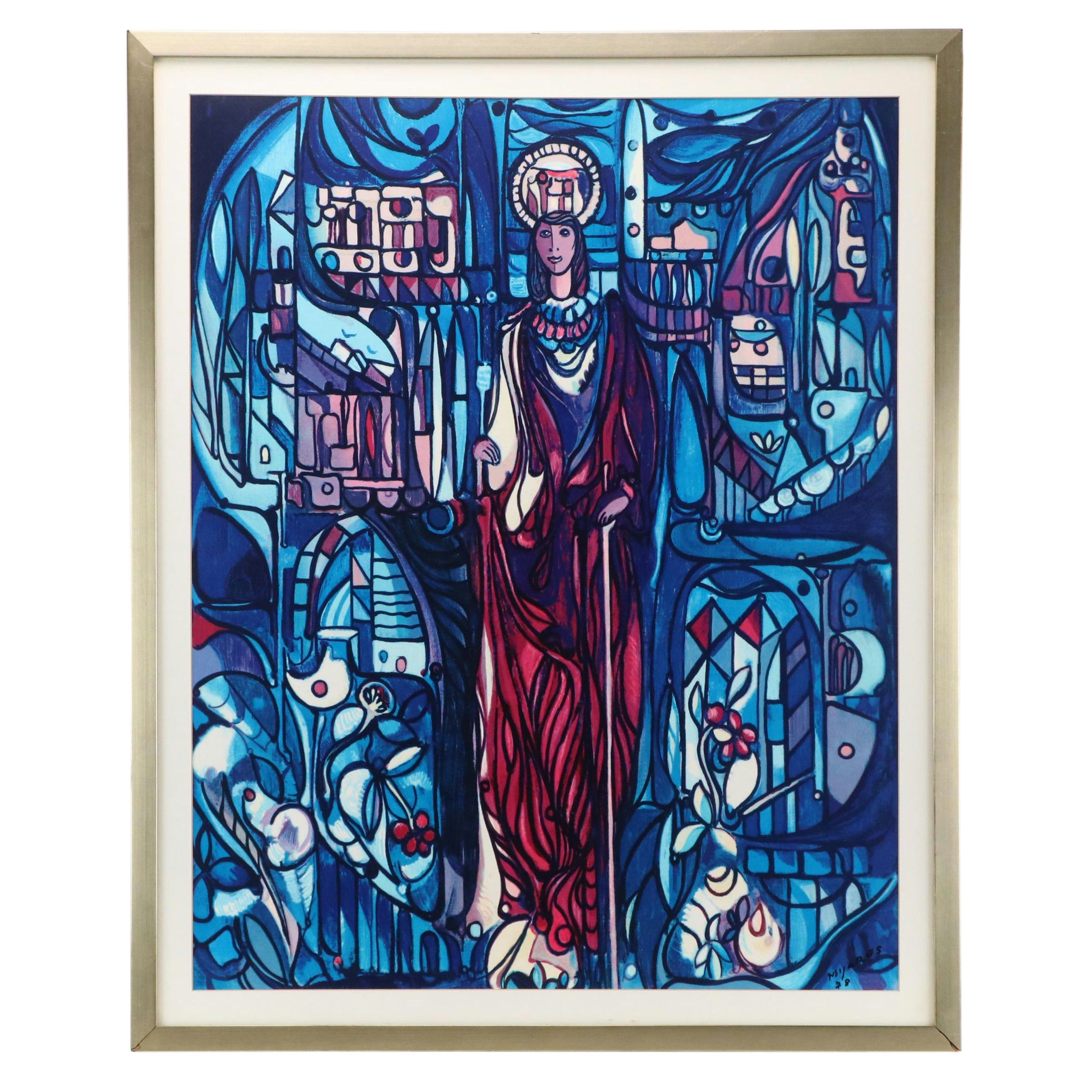 José María Mijares Stylized Figural Serigraph "Santa Barbara," 1978