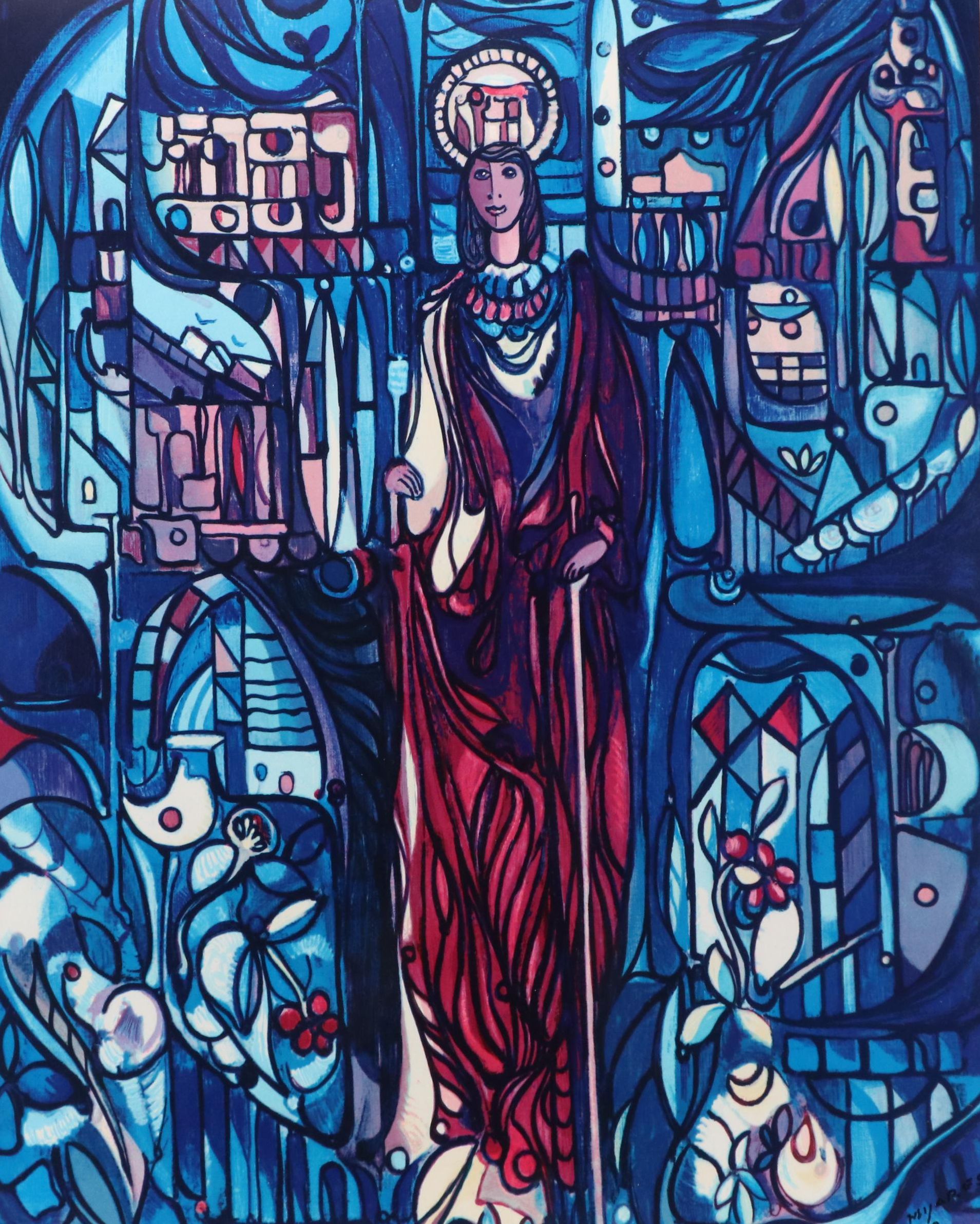 José María Mijares Stylized Figural Serigraph "Santa Barbara," 1978
