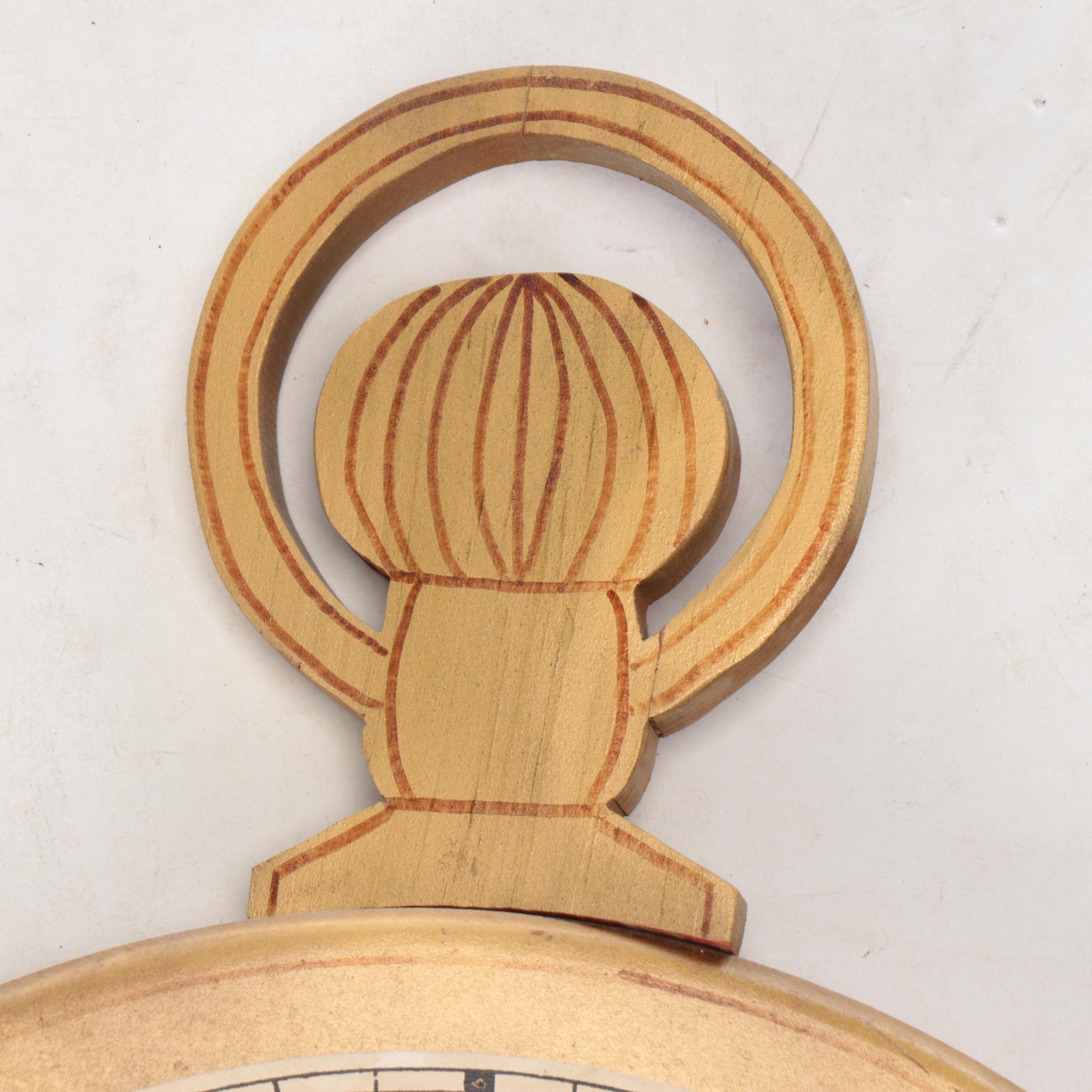 Carved Wood Pocket-Watch-Shaped Battery-Operated Wall Clock