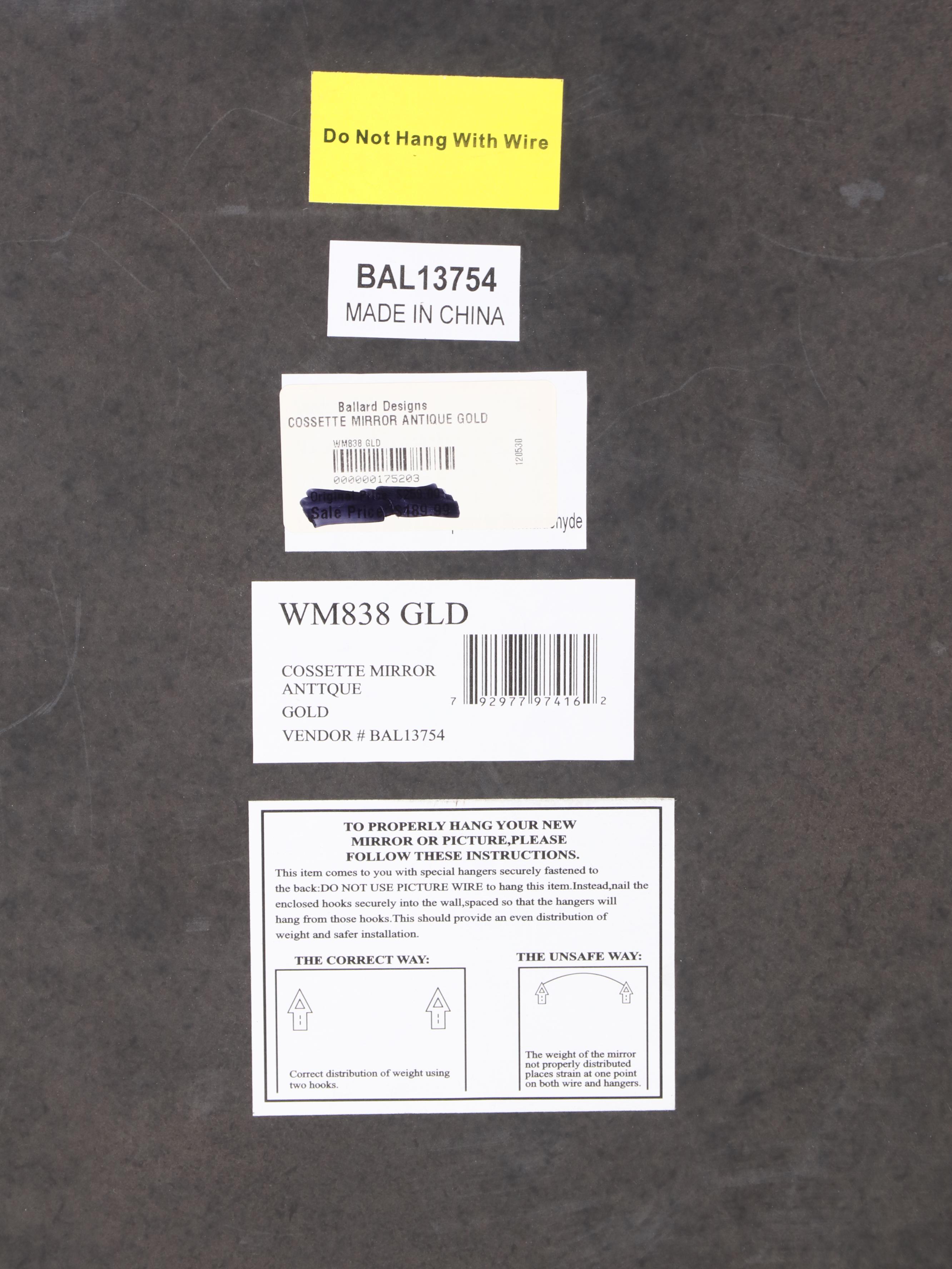 Ballard Designs "Cosette" Wall Mirror in Antique Gold Finish