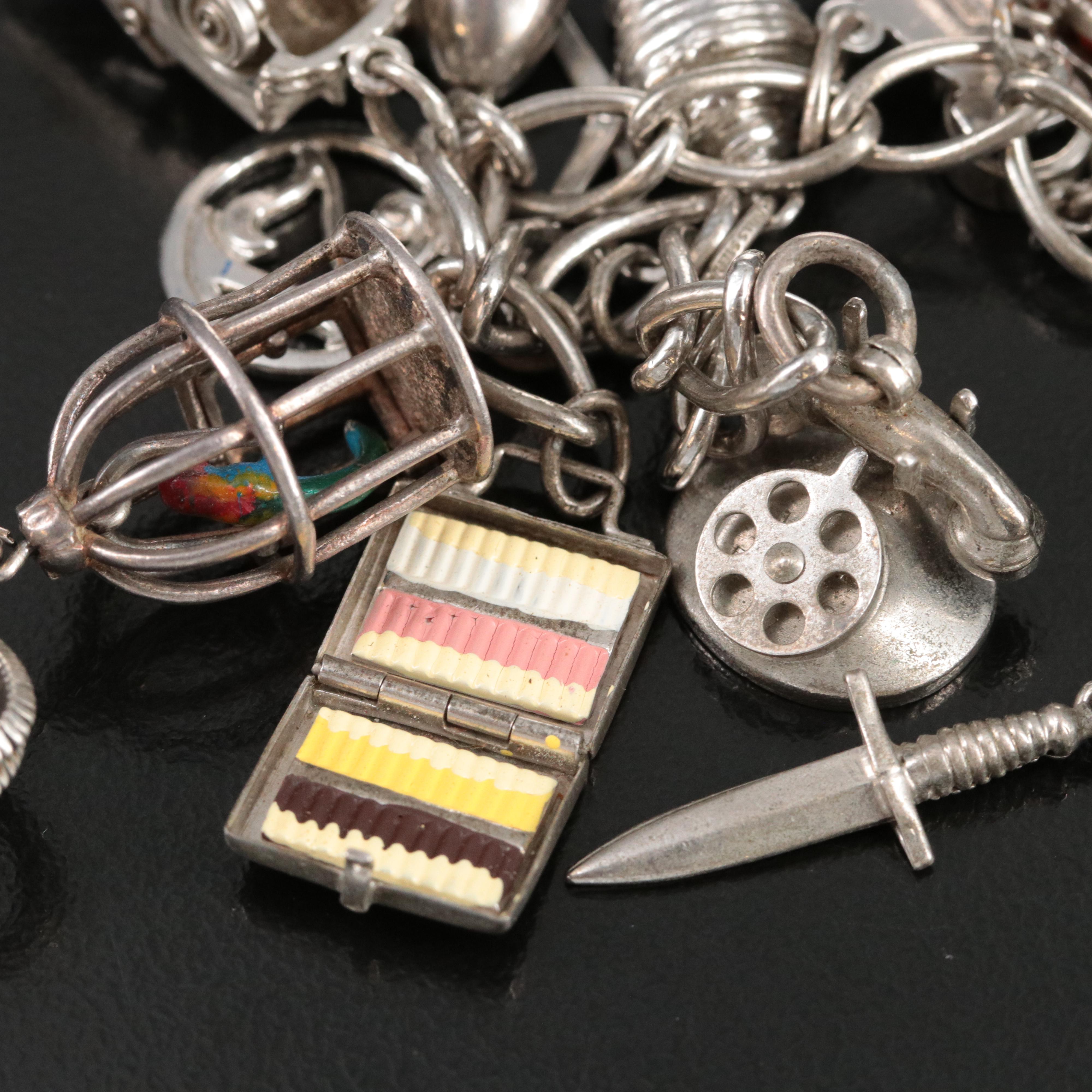 Vintage Charm Bracelets including Sterling, 800 Silver and Carnelian