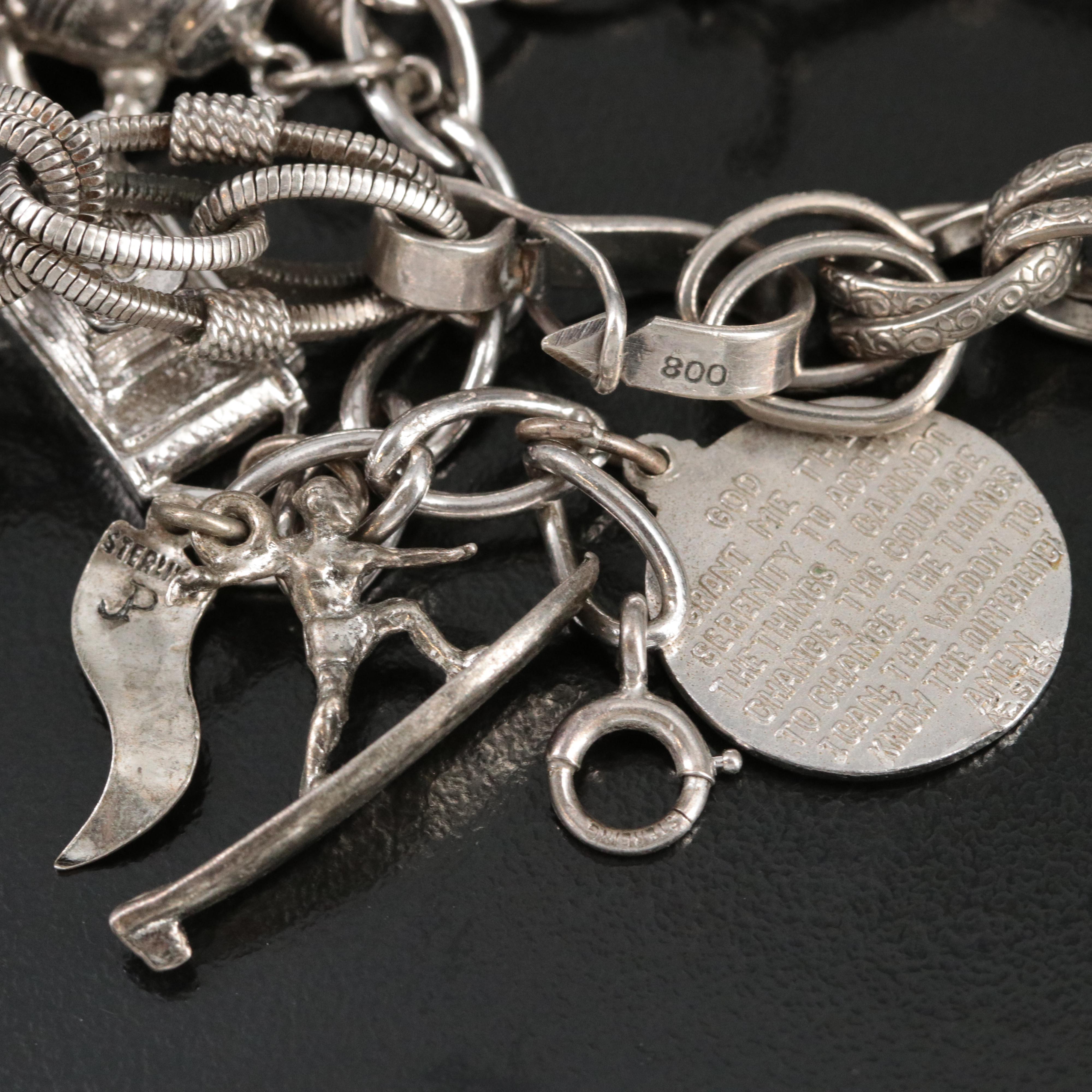 Vintage Charm Bracelets including Sterling, 800 Silver and Carnelian