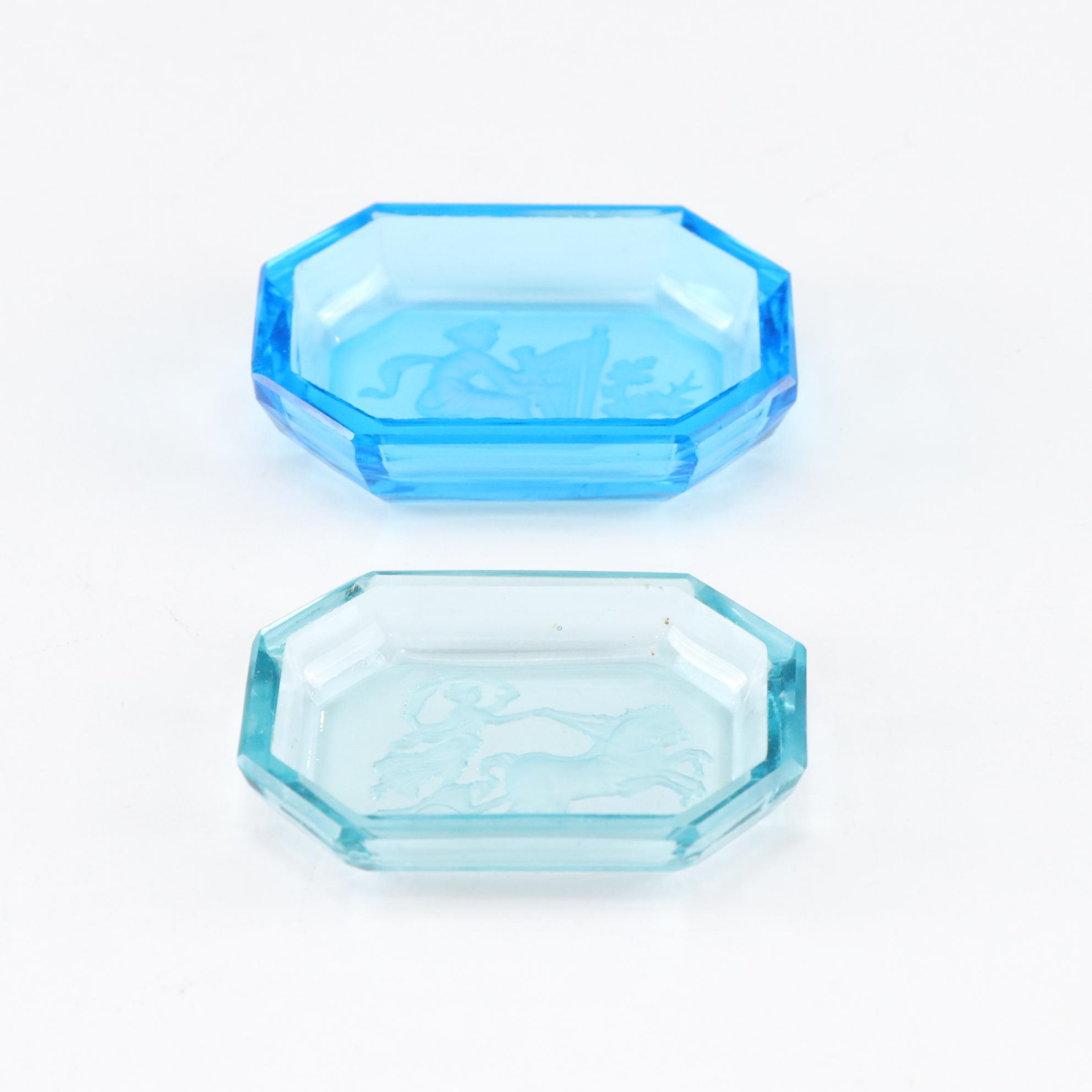 Czech Intaglio Cerulean Cut Glass Salt Cellars