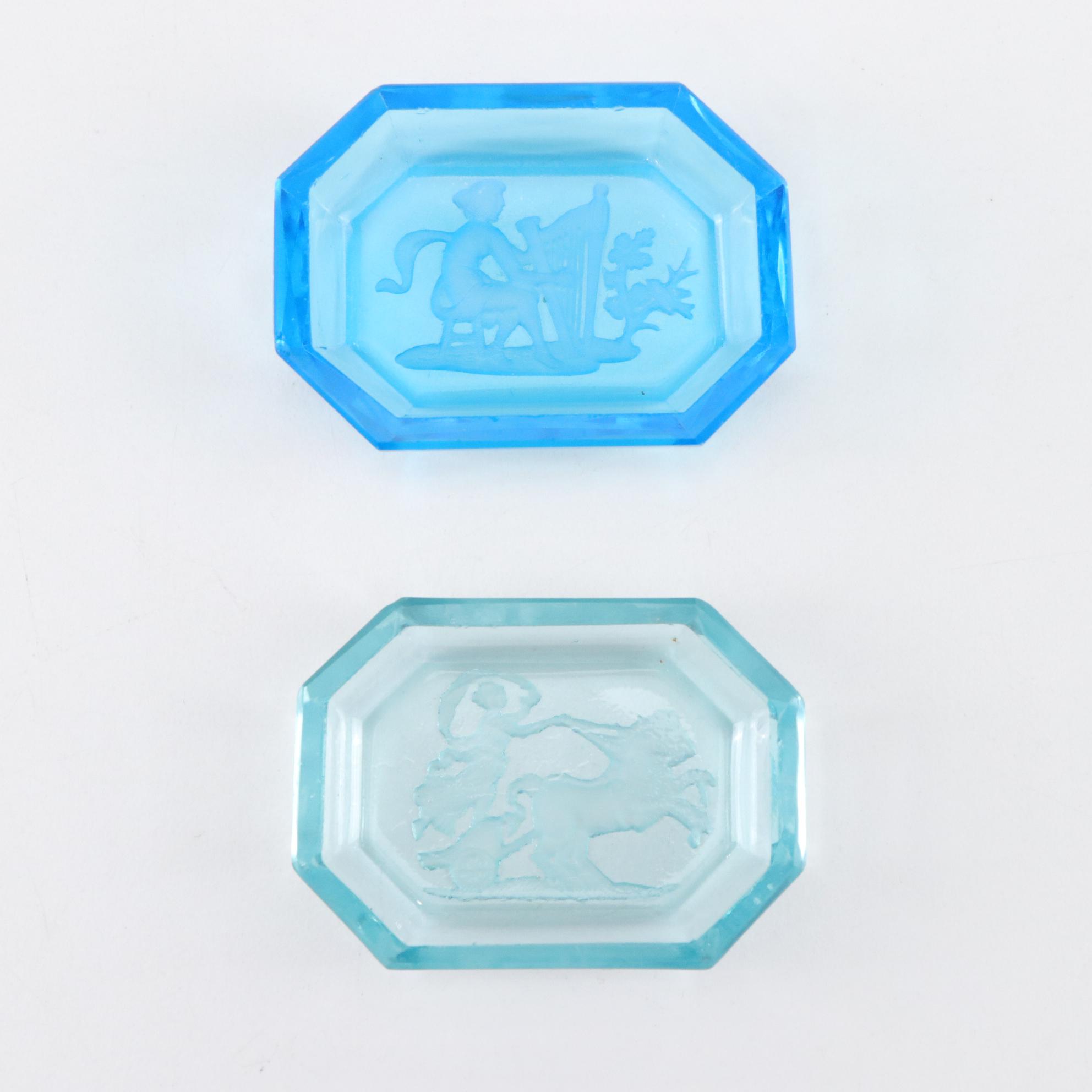 Czech Intaglio Cerulean Cut Glass Salt Cellars