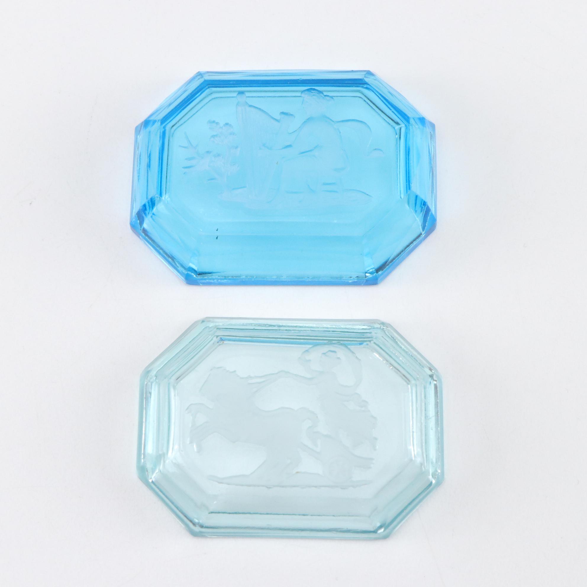 Czech Intaglio Cerulean Cut Glass Salt Cellars