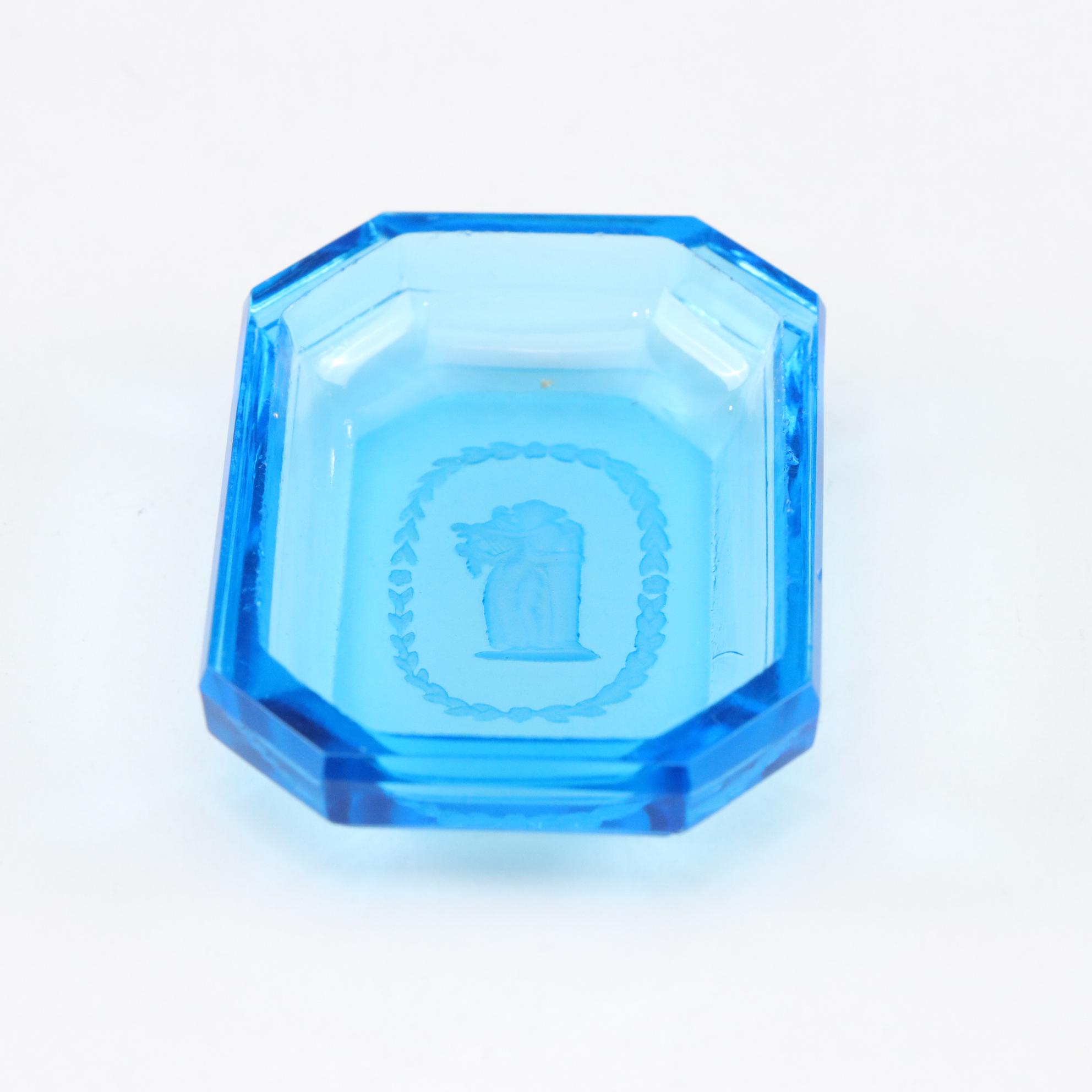 Czech Intaglio Cerulean Cut Glass Salt Cellars