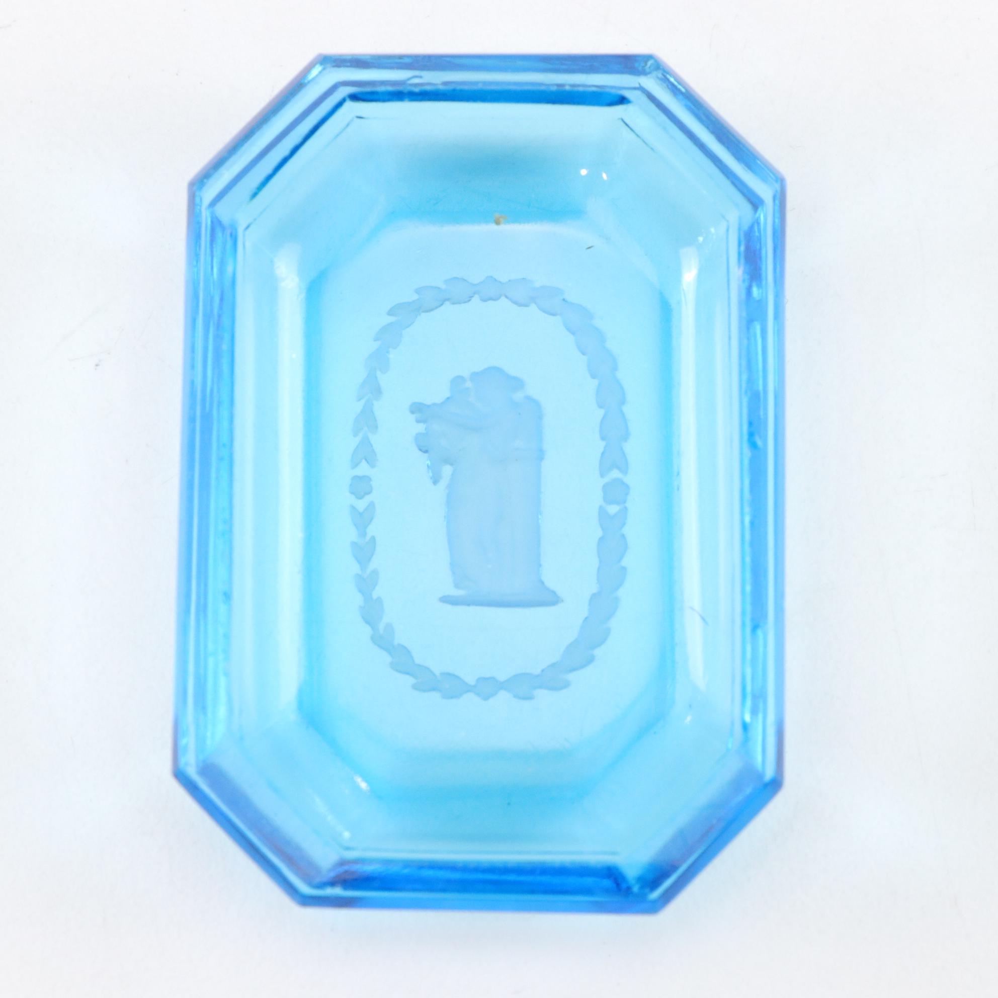 Czech Intaglio Cerulean Cut Glass Salt Cellars