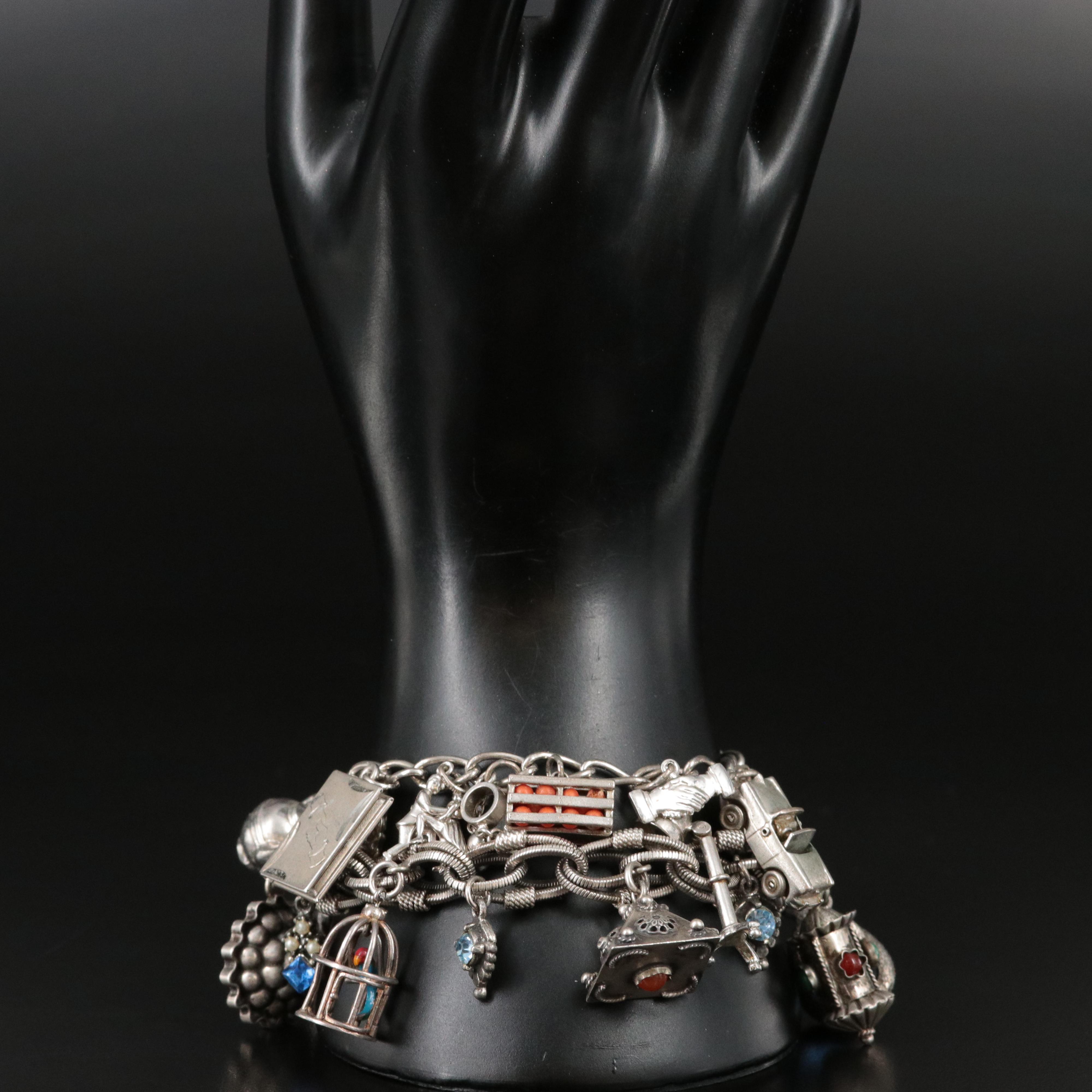 Vintage Charm Bracelets including Sterling, 800 Silver and Carnelian