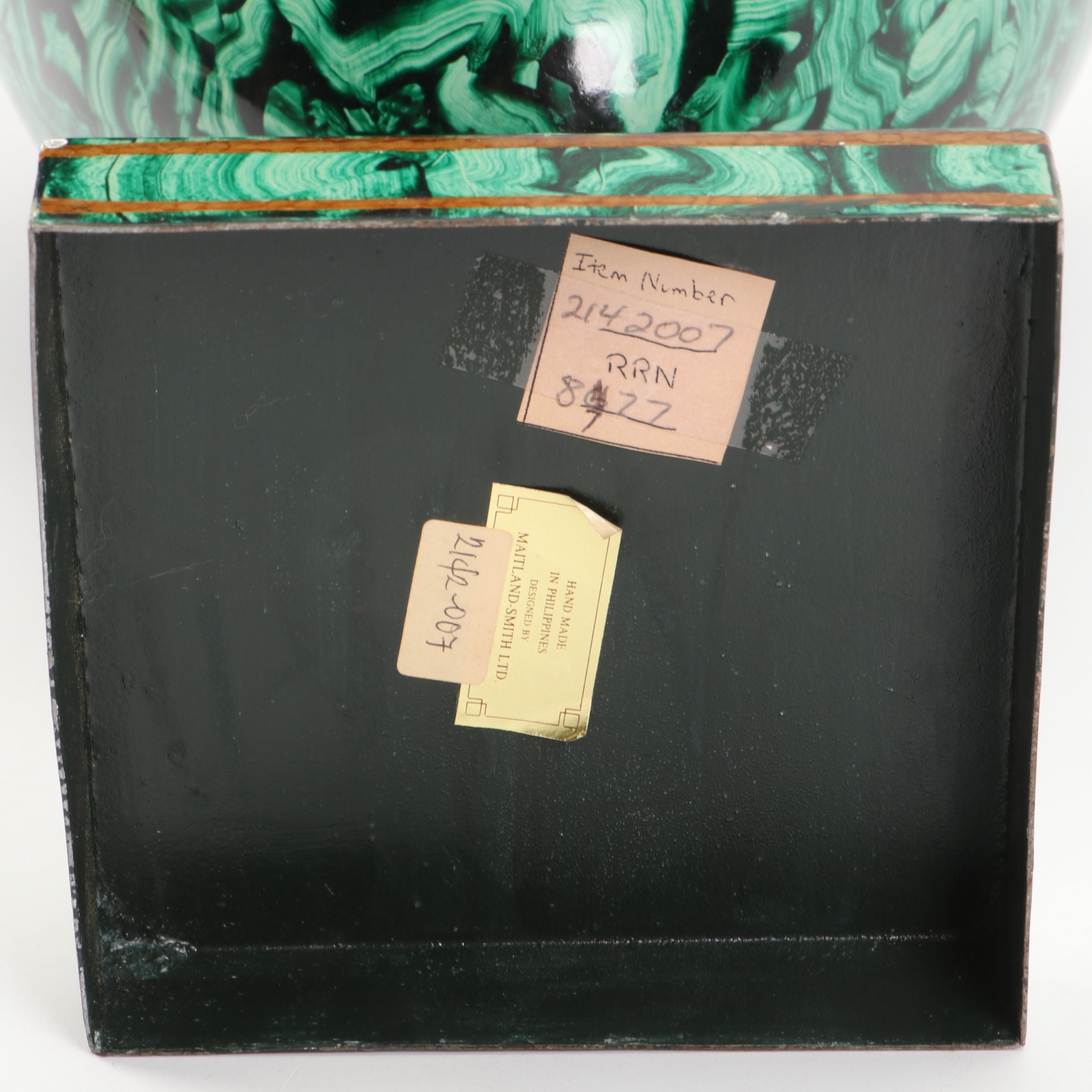 Japanese Kotobuki Ceramic Vase with Faux Malachite Metal Urn and Composite Box