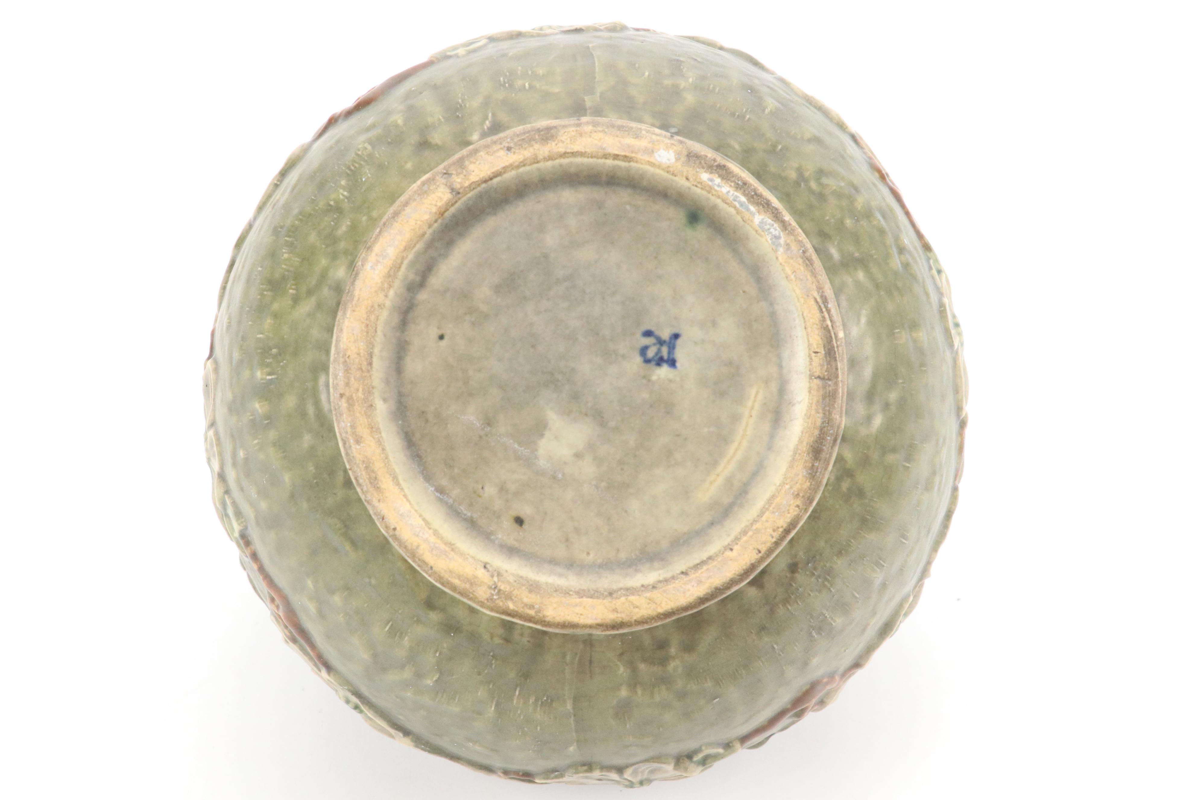 Roseville "Dogwood" Ceramic Jardinière and "Wisteria" Vase with Other Metal Vase