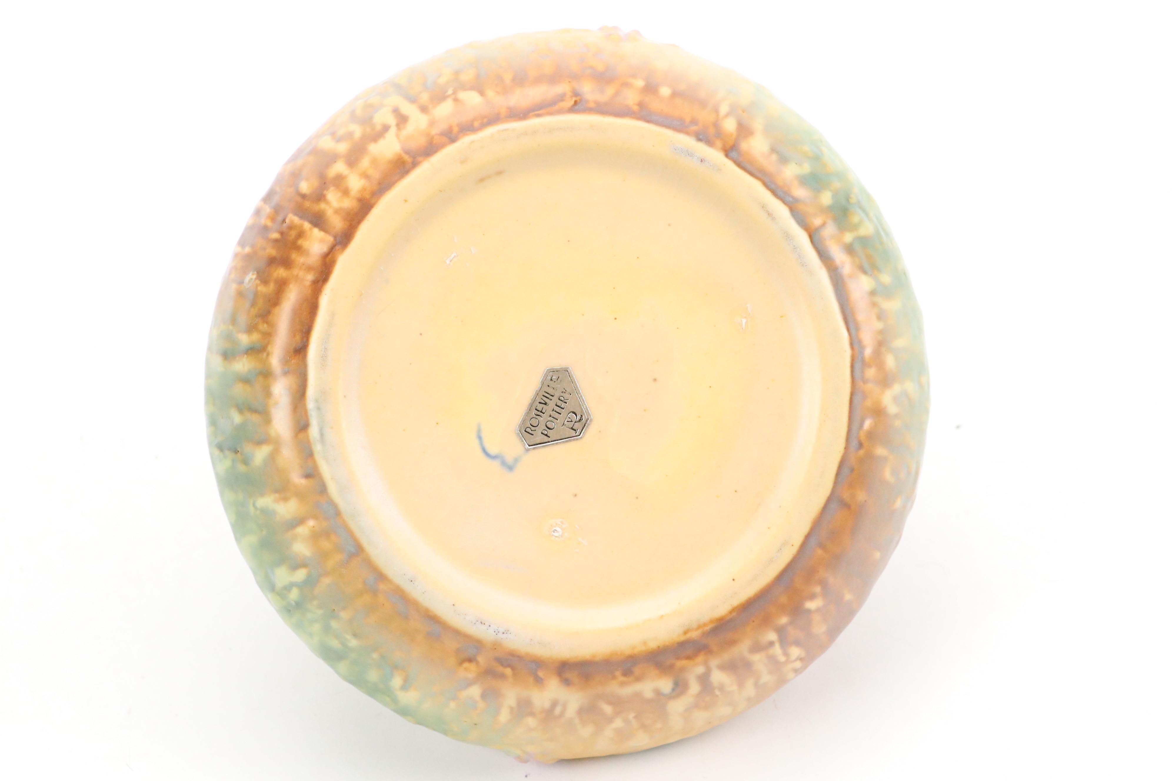 Roseville "Dogwood" Ceramic Jardinière and "Wisteria" Vase with Other Metal Vase