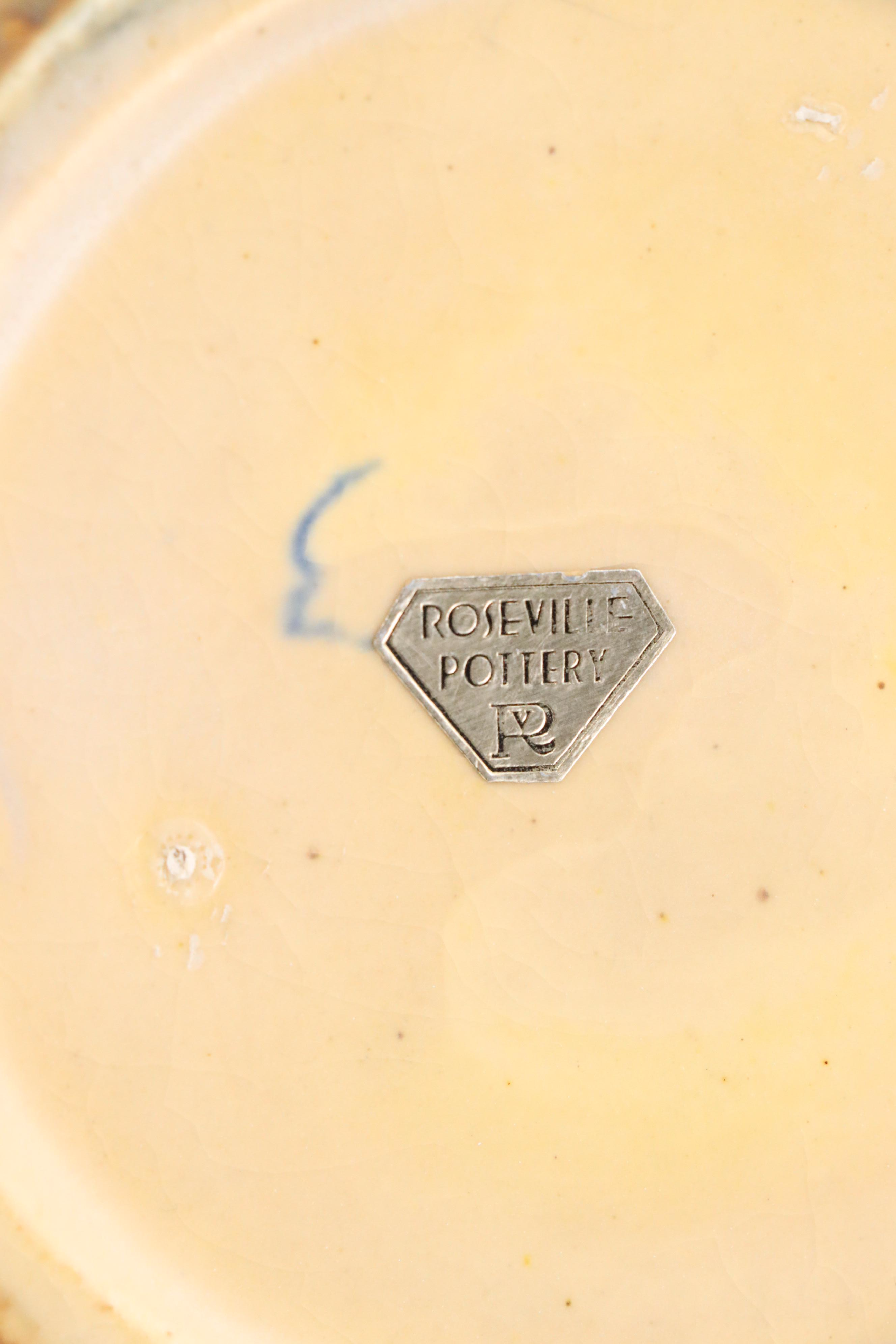 Roseville "Dogwood" Ceramic Jardinière and "Wisteria" Vase with Other Metal Vase