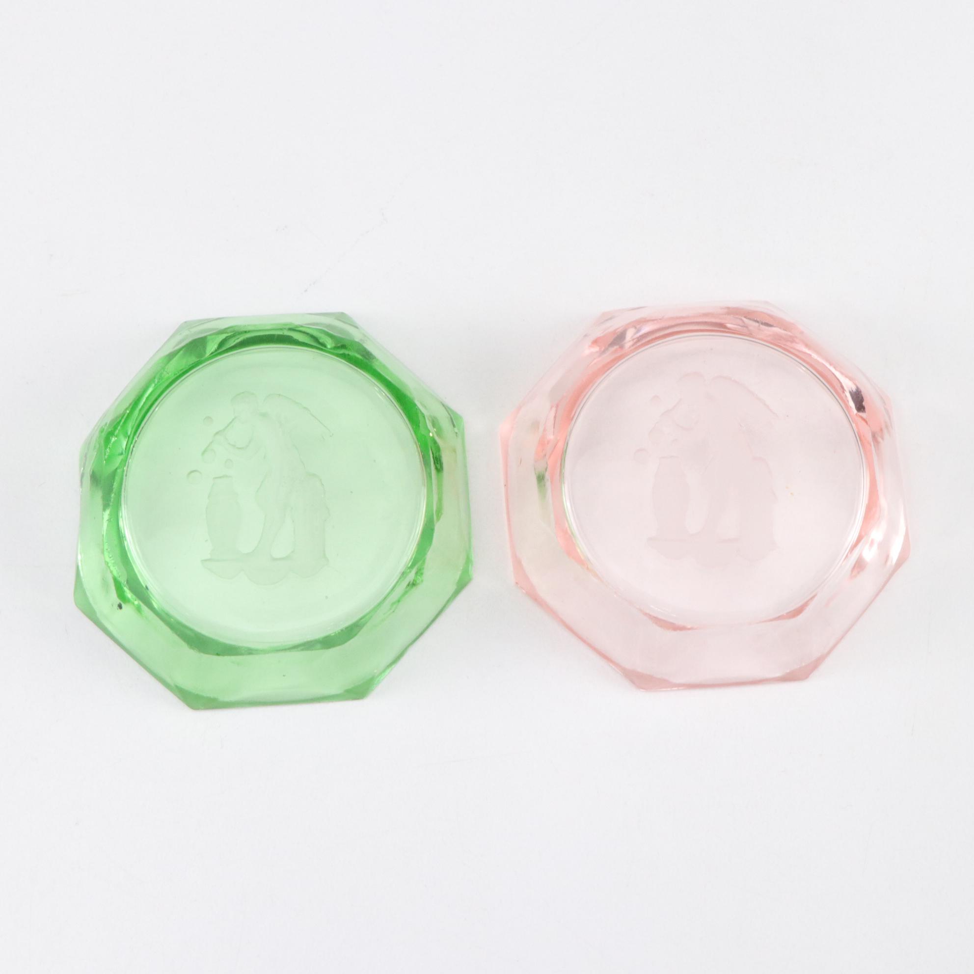 Czech Intaglio Green and Pink Cut Glass Salt Cellar