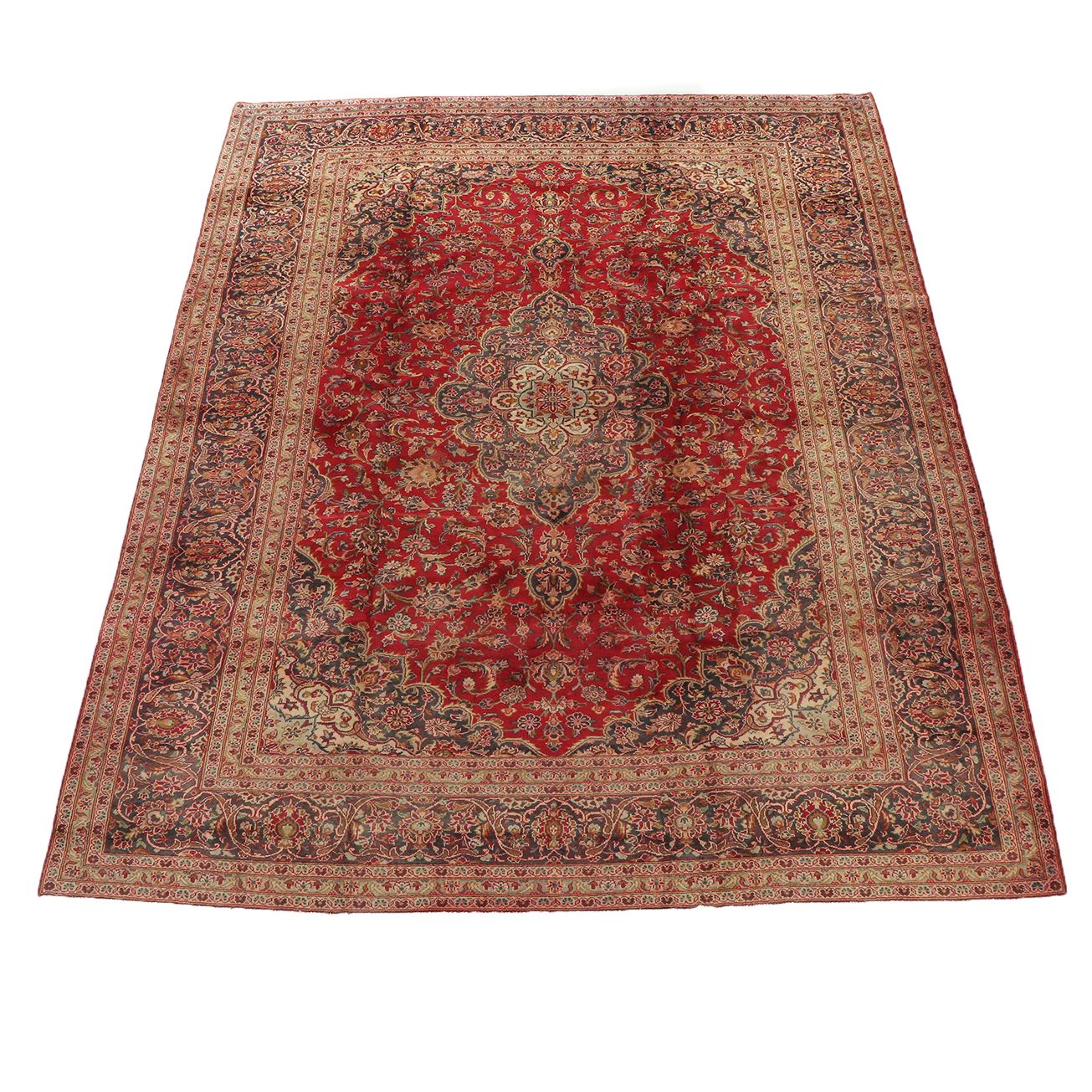 9'10 x 12'7 Hand-Knotted Persian Kashan Room Sized Rug