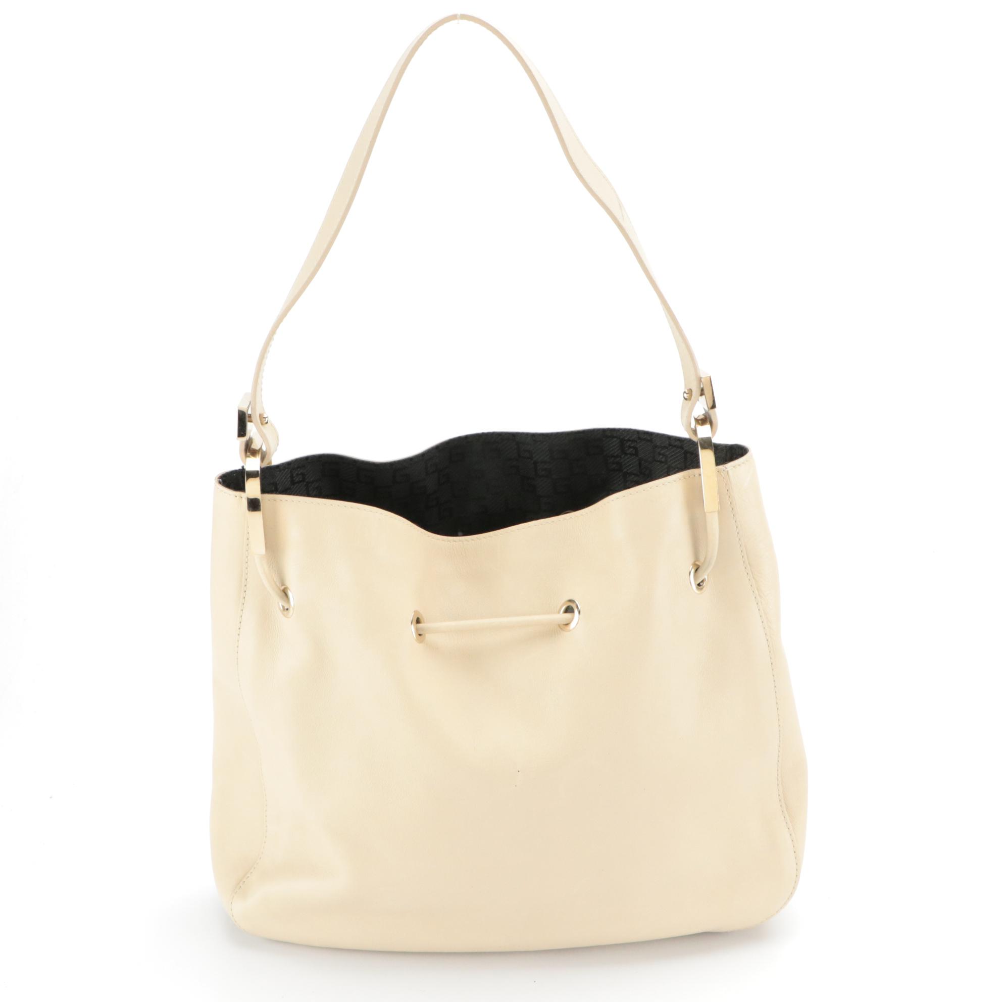 Gucci Drawstring Shoulder Bag in Neutral Calfskin Leather